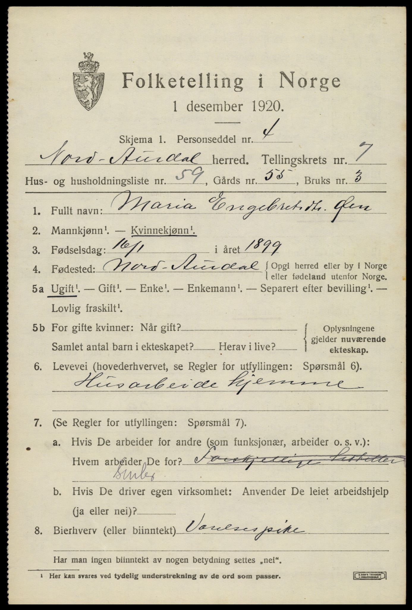 SAH, Folketelling 1920 for 0542 Nord-Aurdal herred, 1920, s. 6650