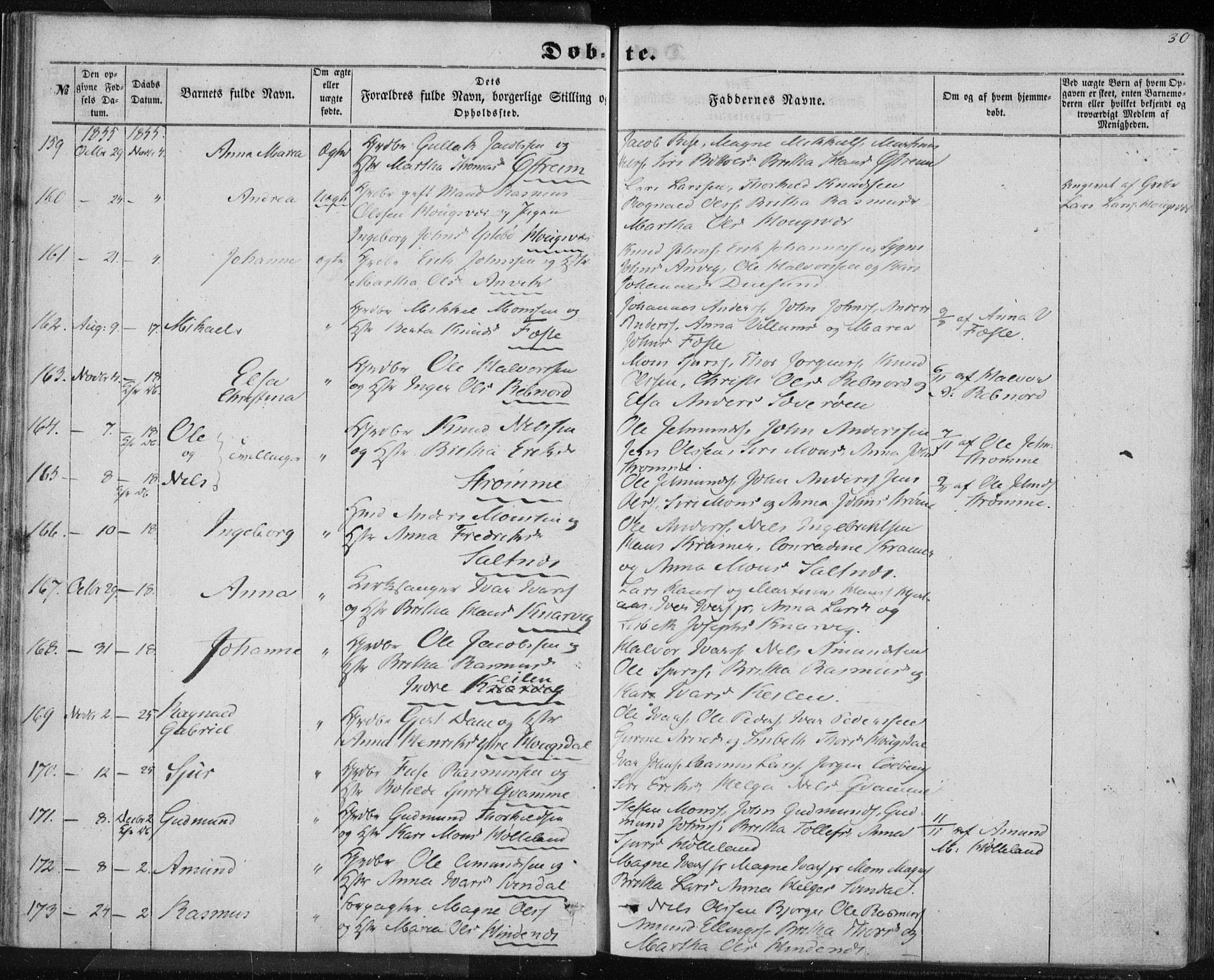 Lindås Sokneprestembete, AV/SAB-A-76701/H/Haa/Haaa/L0011: Ministerialbok nr. A 11, 1854-1869, s. 30