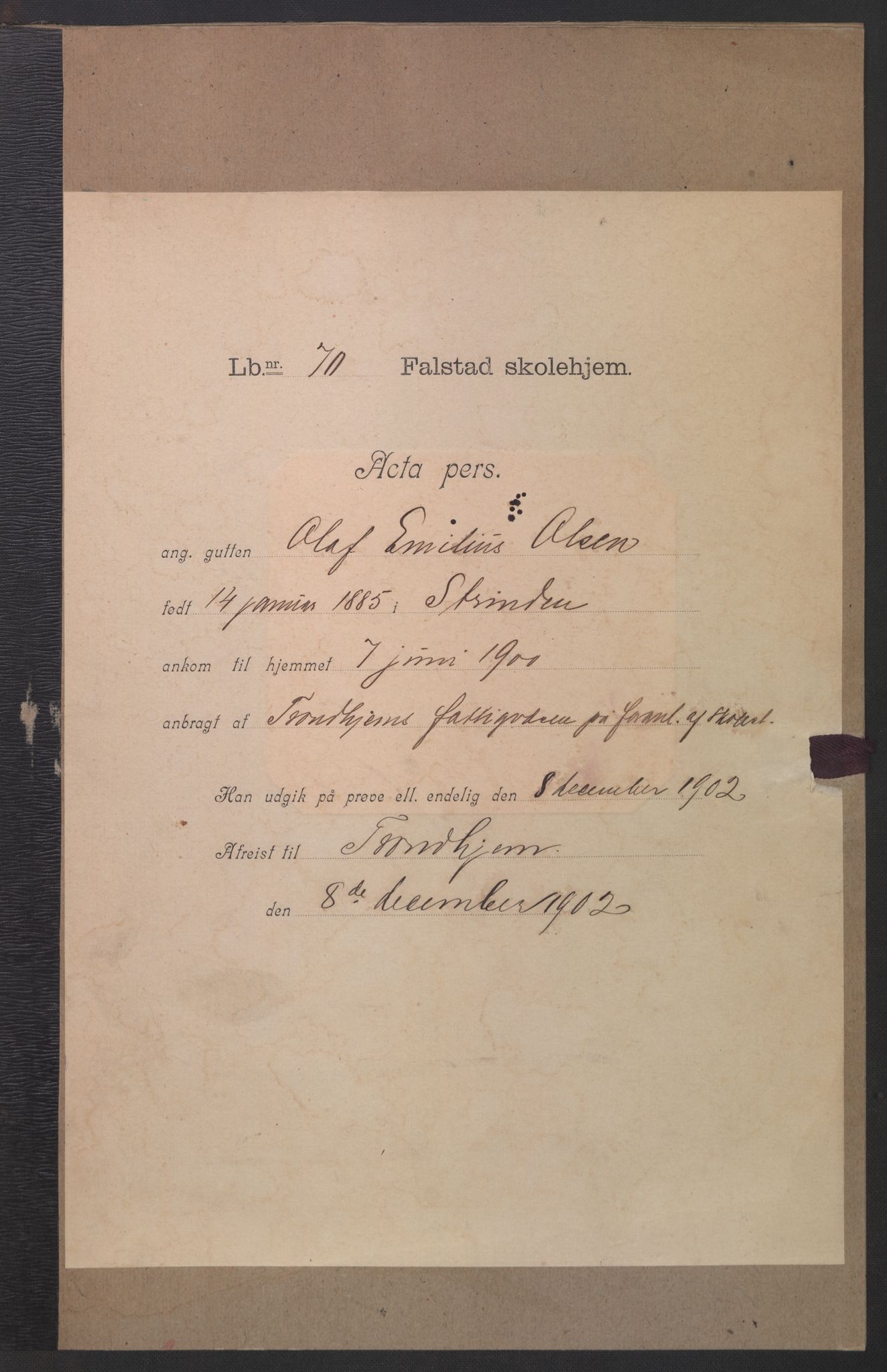 Falstad skolehjem, AV/RA-S-1676/E/Eb/L0003: Elevmapper løpenr. 62-80, 1899-1907, s. 165