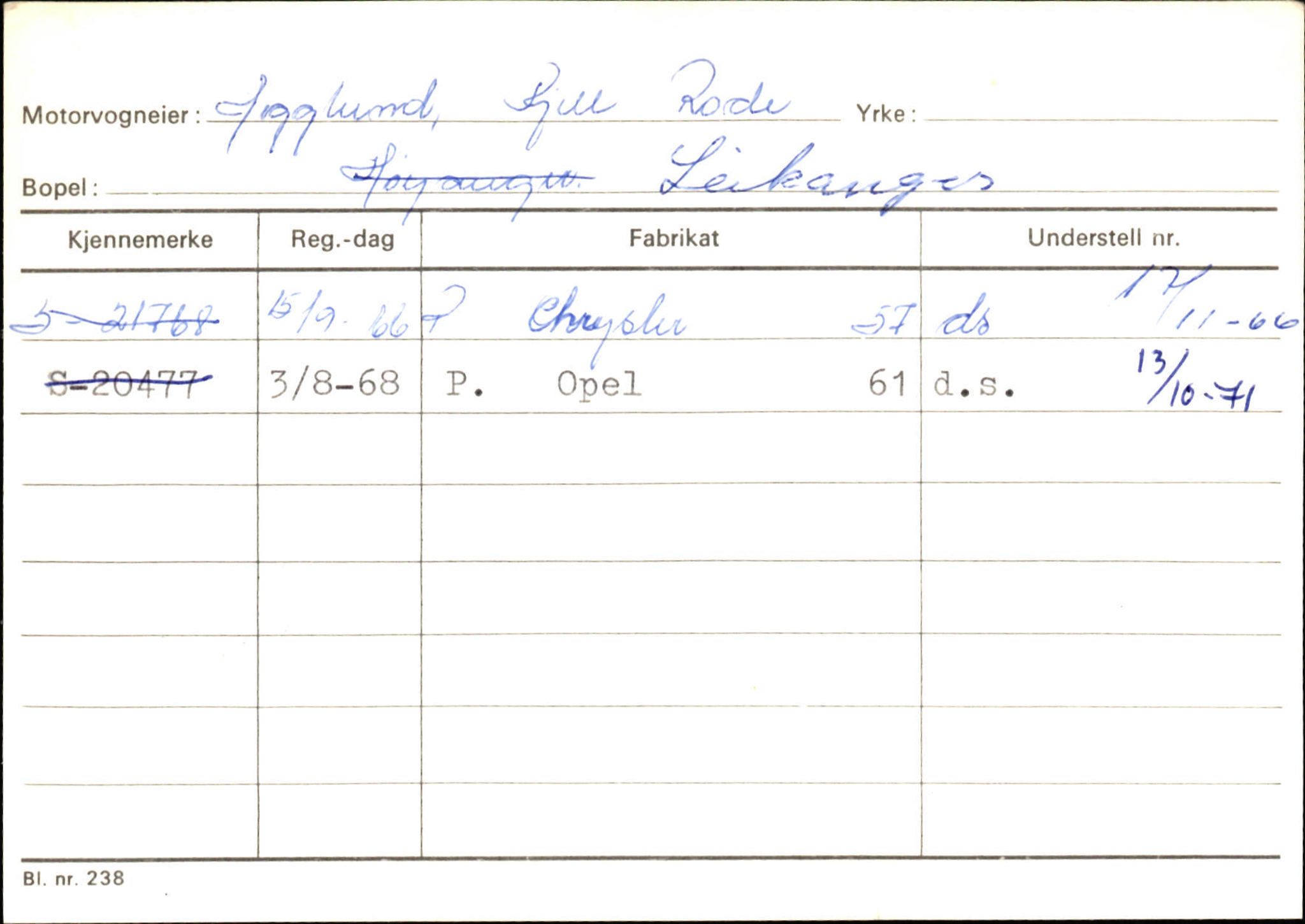 Statens vegvesen, Sogn og Fjordane vegkontor, AV/SAB-A-5301/4/F/L0126: Eigarregister Fjaler M-Å. Leikanger A-Å, 1945-1975, s. 1366