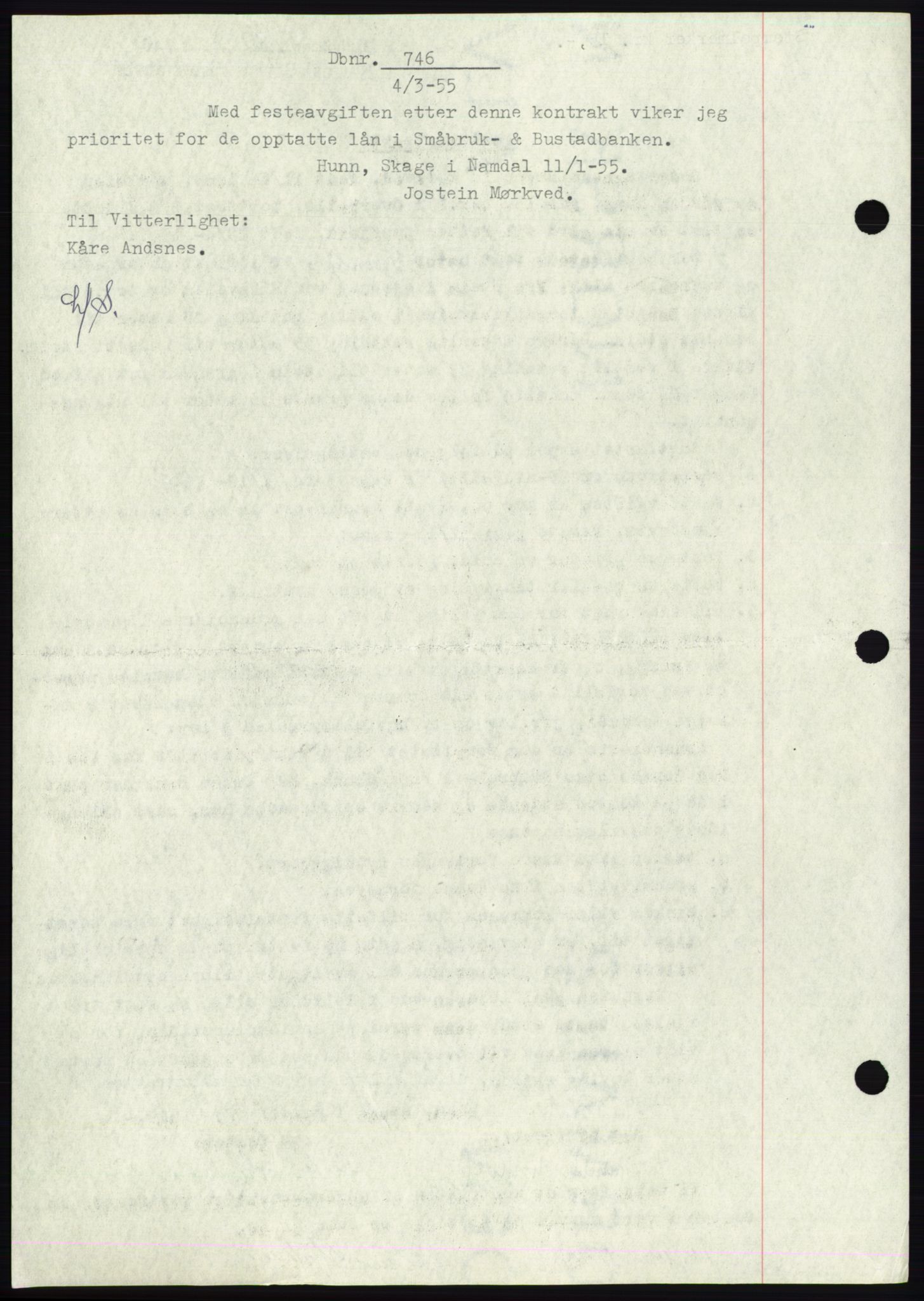 Namdal sorenskriveri, SAT/A-4133/1/2/2C: Pantebok nr. -, 1949-1949, Dagboknr: 746/1949