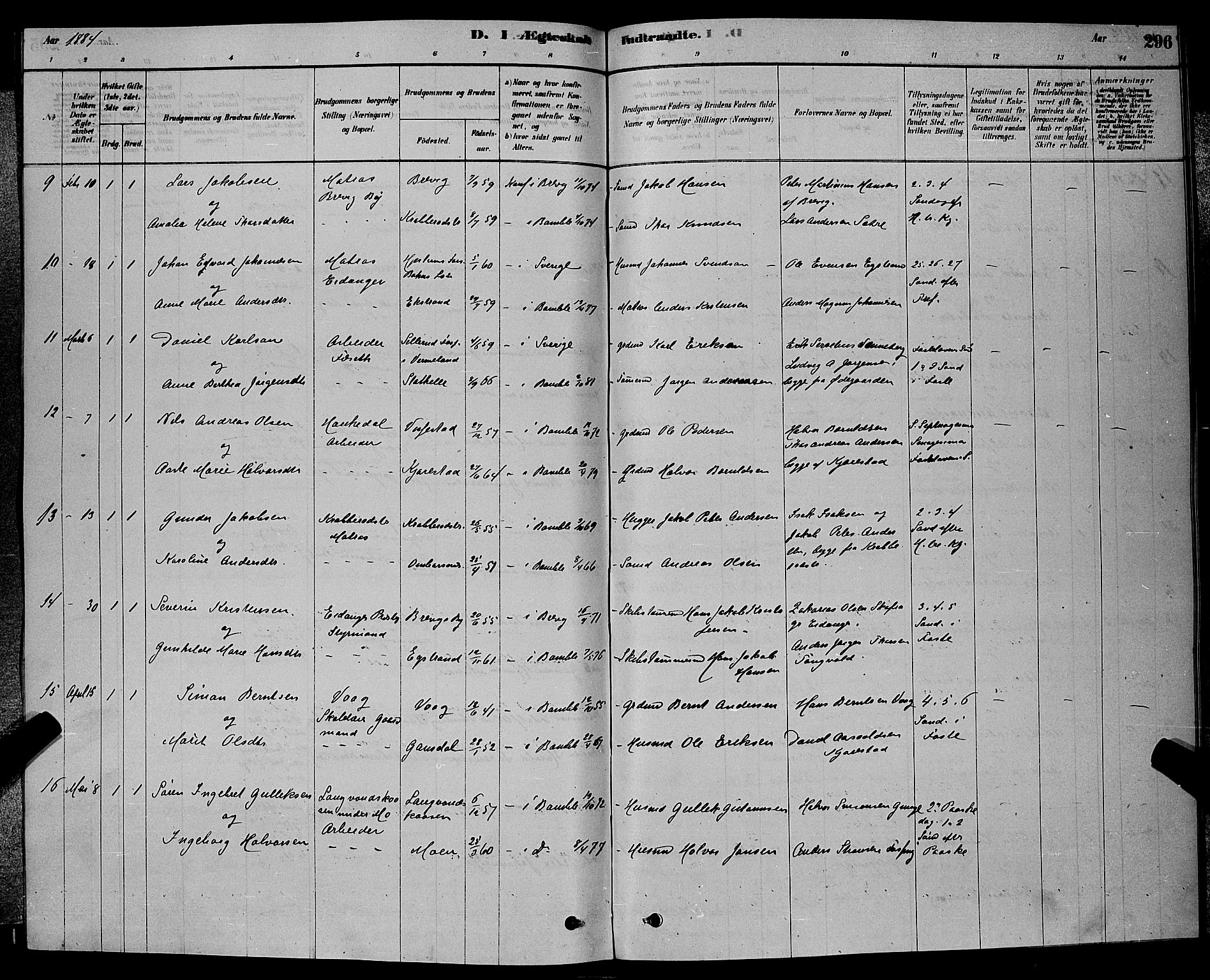 Bamble kirkebøker, AV/SAKO-A-253/G/Ga/L0008: Klokkerbok nr. I 8, 1878-1888, s. 296