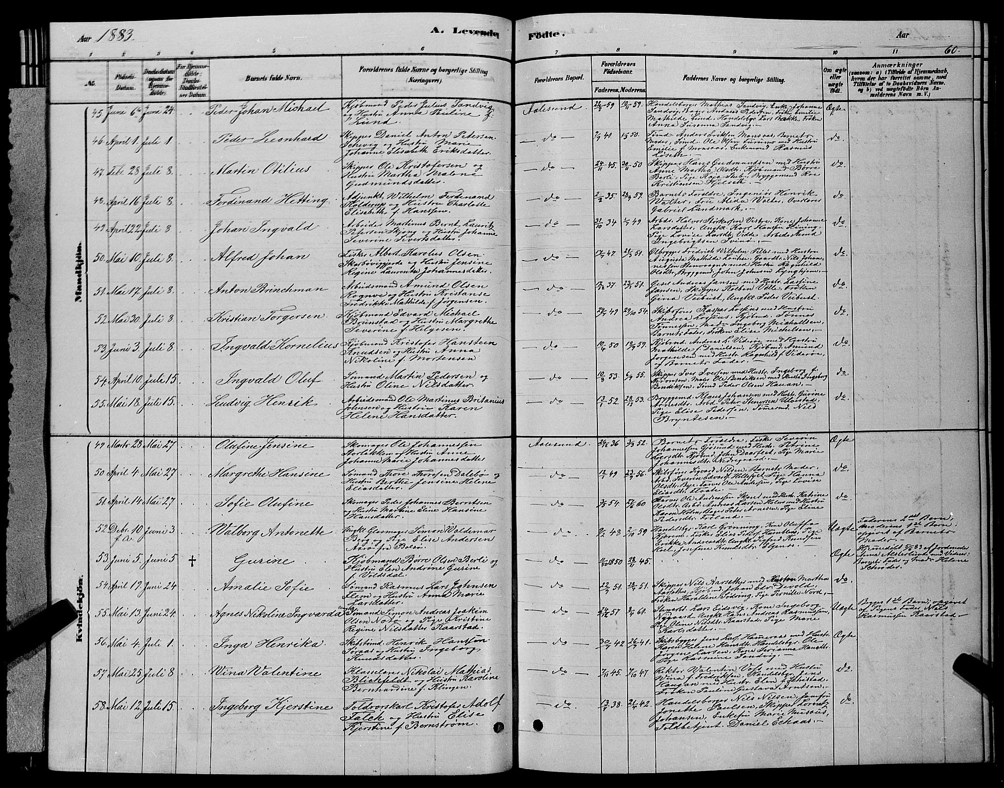 Ministerialprotokoller, klokkerbøker og fødselsregistre - Møre og Romsdal, AV/SAT-A-1454/529/L0466: Klokkerbok nr. 529C03, 1878-1888, s. 60