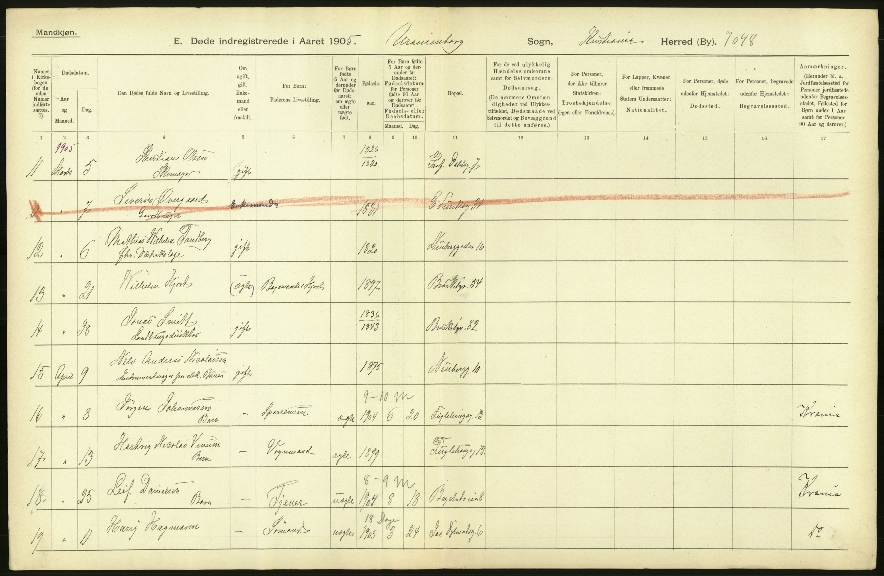 Statistisk sentralbyrå, Sosiodemografiske emner, Befolkning, AV/RA-S-2228/D/Df/Dfa/Dfac/L0007a: Kristiania: Døde, dødfødte., 1905, s. 602