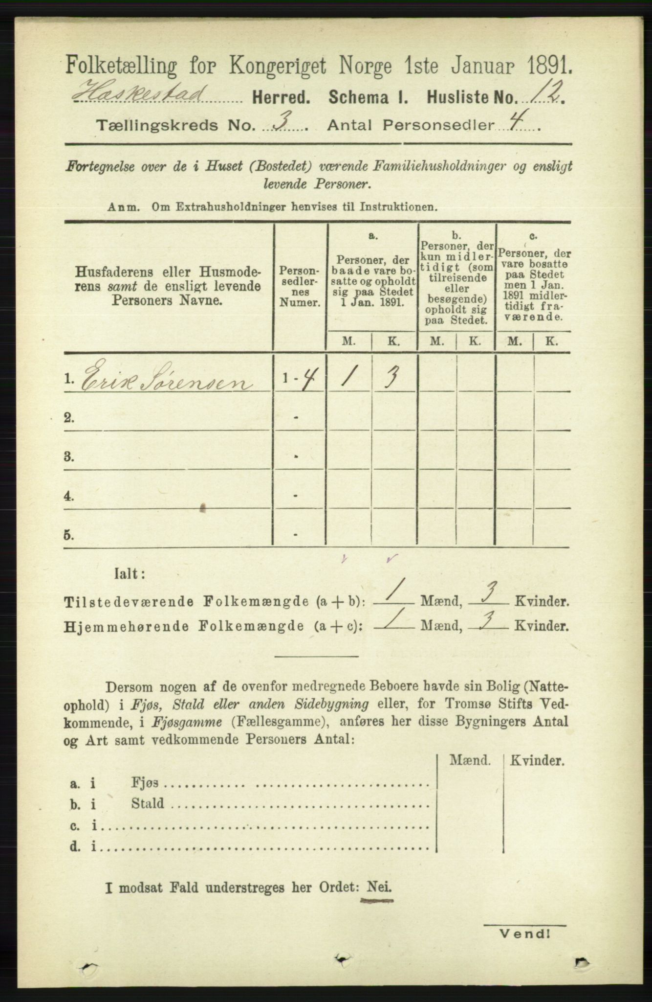 RA, Folketelling 1891 for 1113 Heskestad herred, 1891, s. 403