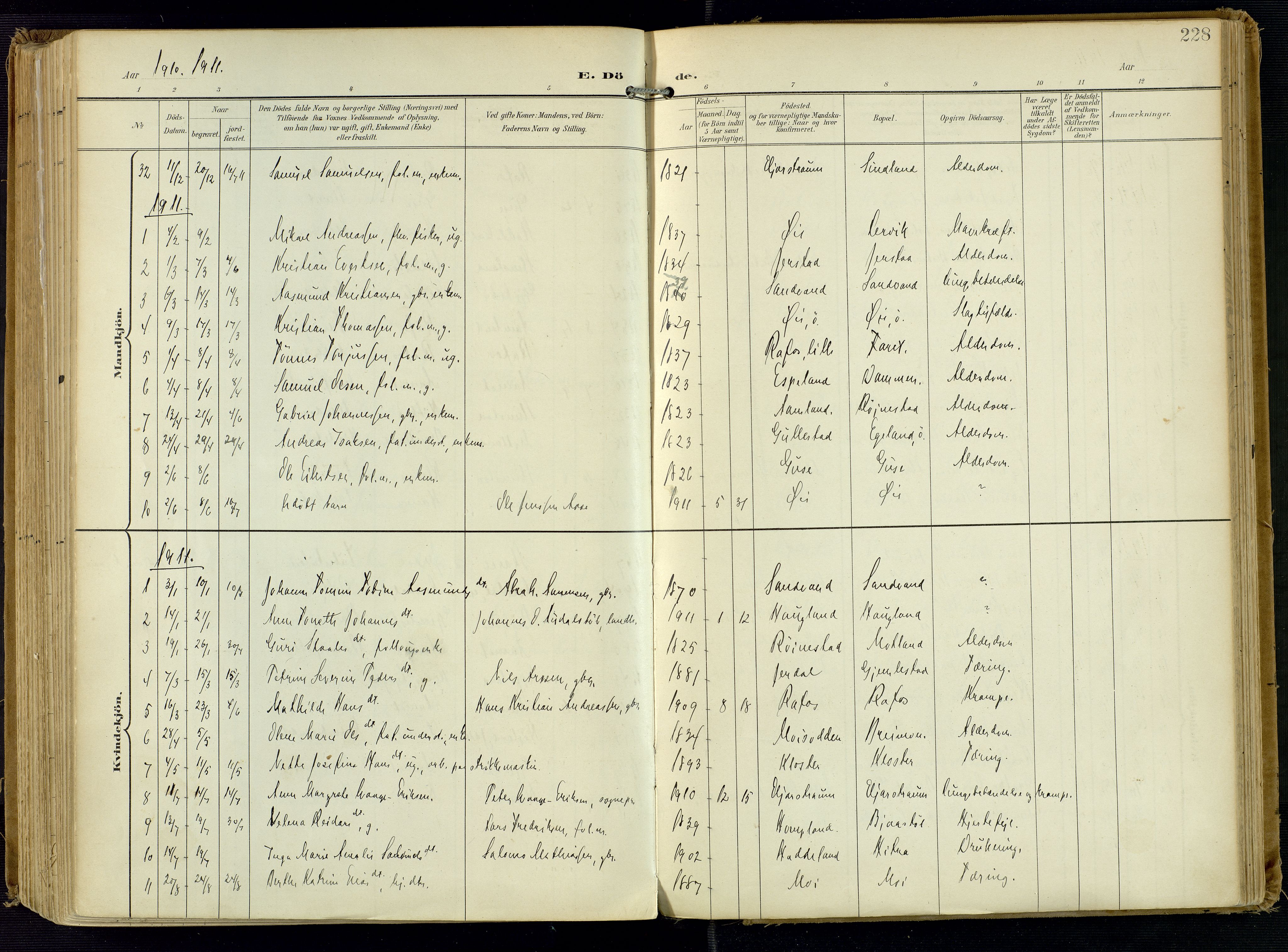Kvinesdal sokneprestkontor, SAK/1111-0026/F/Fa/Fab/L0009: Ministerialbok nr. A 9, 1898-1915, s. 228