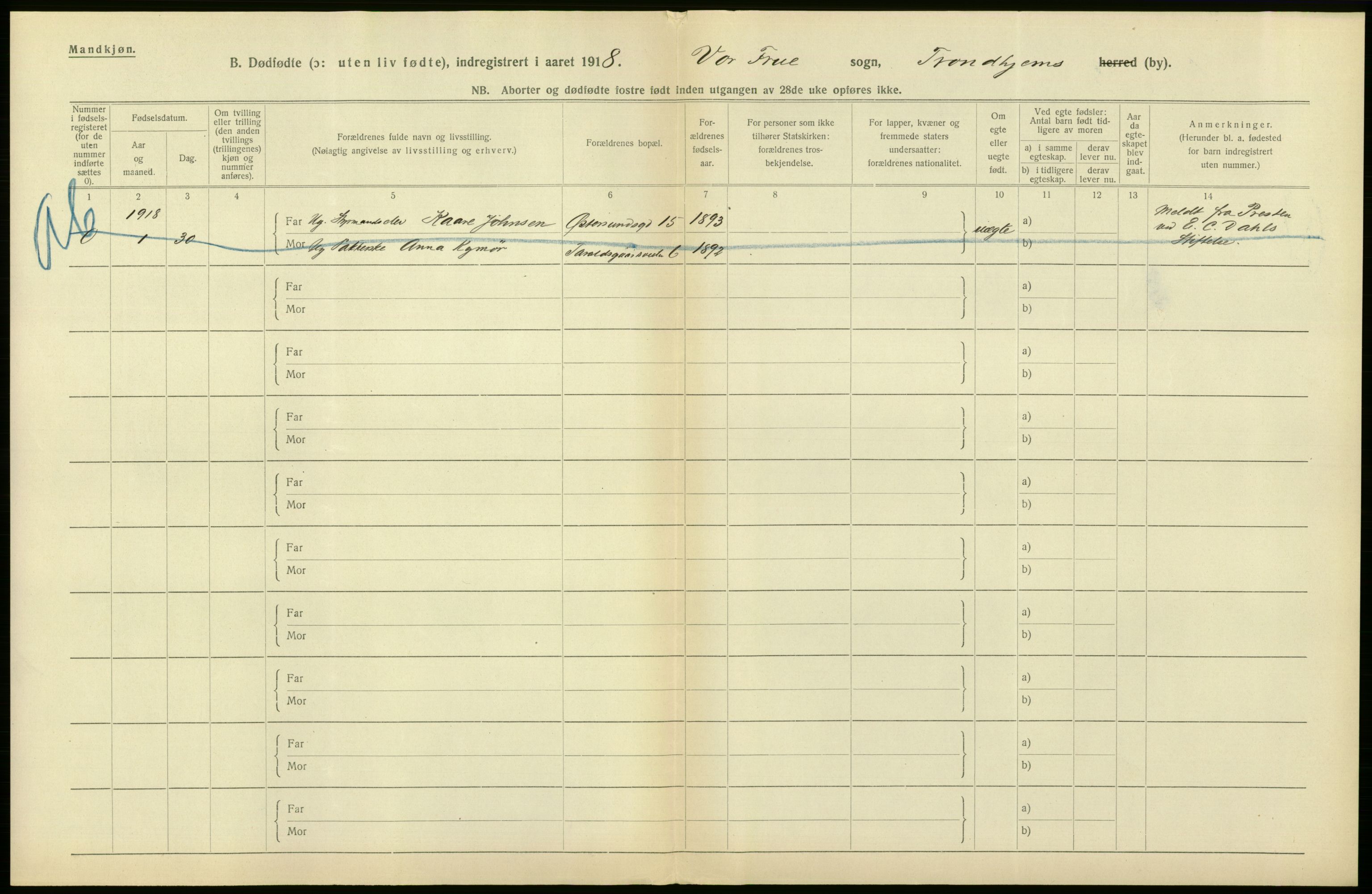 Statistisk sentralbyrå, Sosiodemografiske emner, Befolkning, AV/RA-S-2228/D/Df/Dfb/Dfbh/L0049: Trondheim: Døde, dødfødte., 1918, s. 348