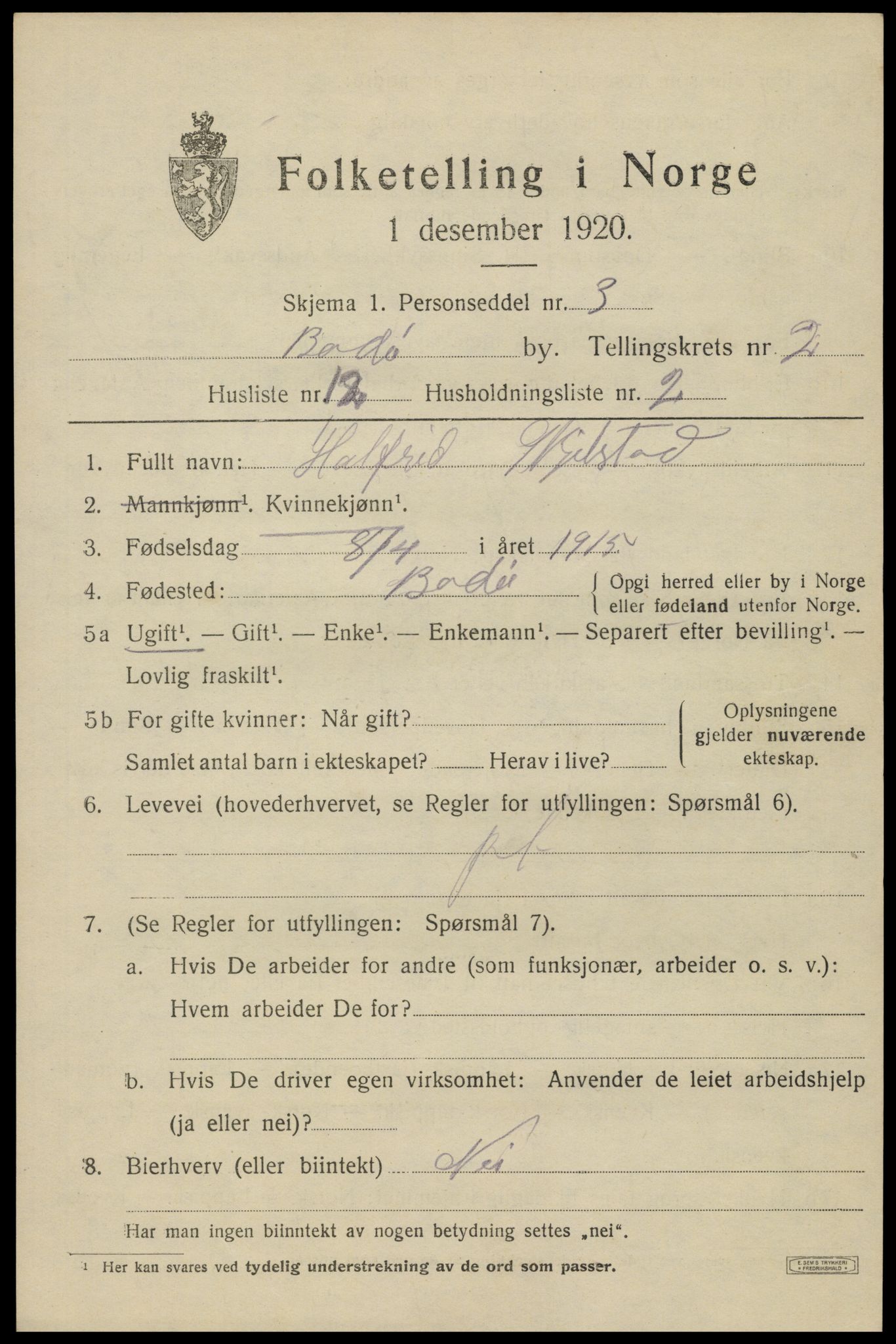 SAT, Folketelling 1920 for 1804 Bodø kjøpstad, 1920, s. 4143