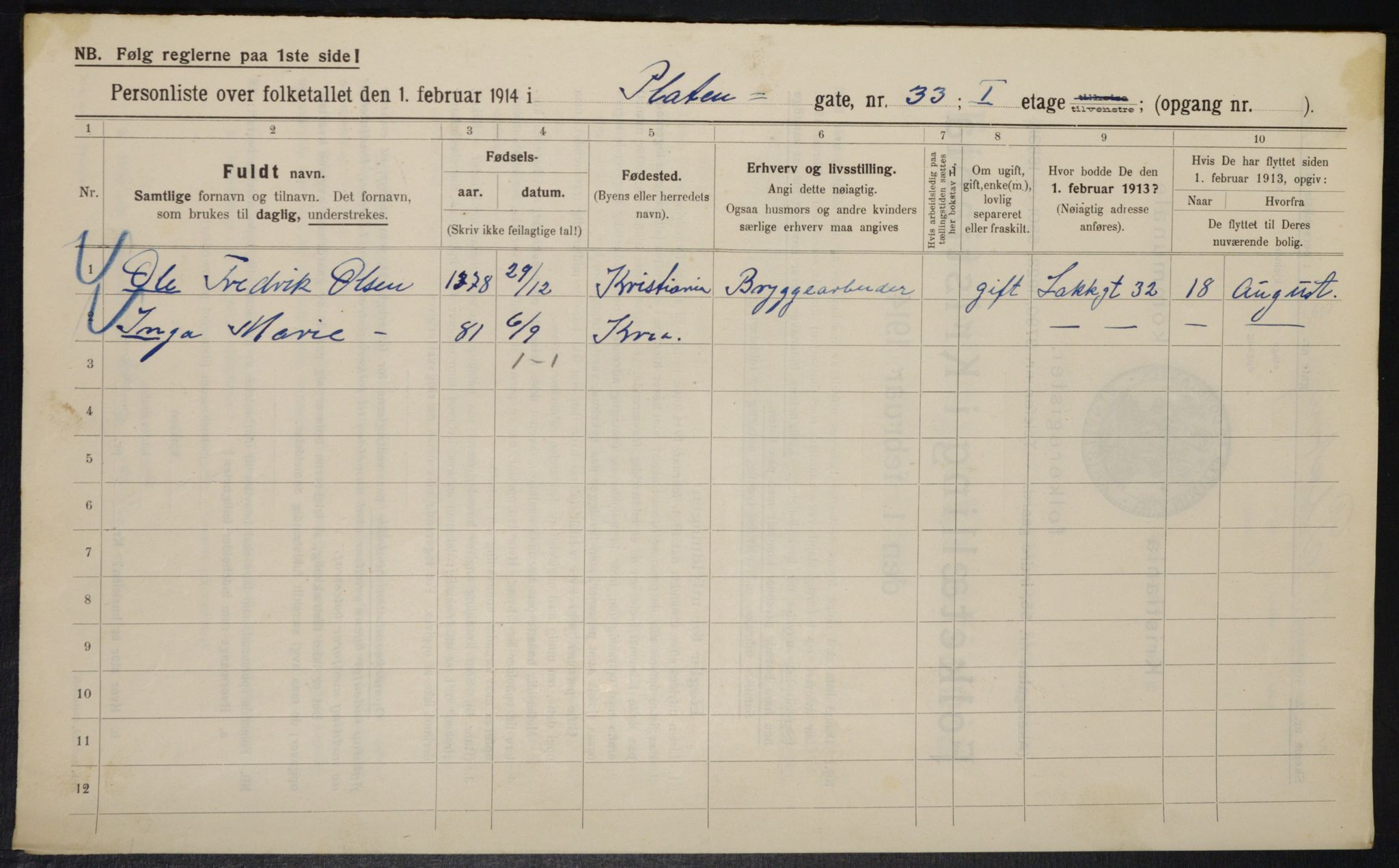 OBA, Kommunal folketelling 1.2.1914 for Kristiania, 1914, s. 80956