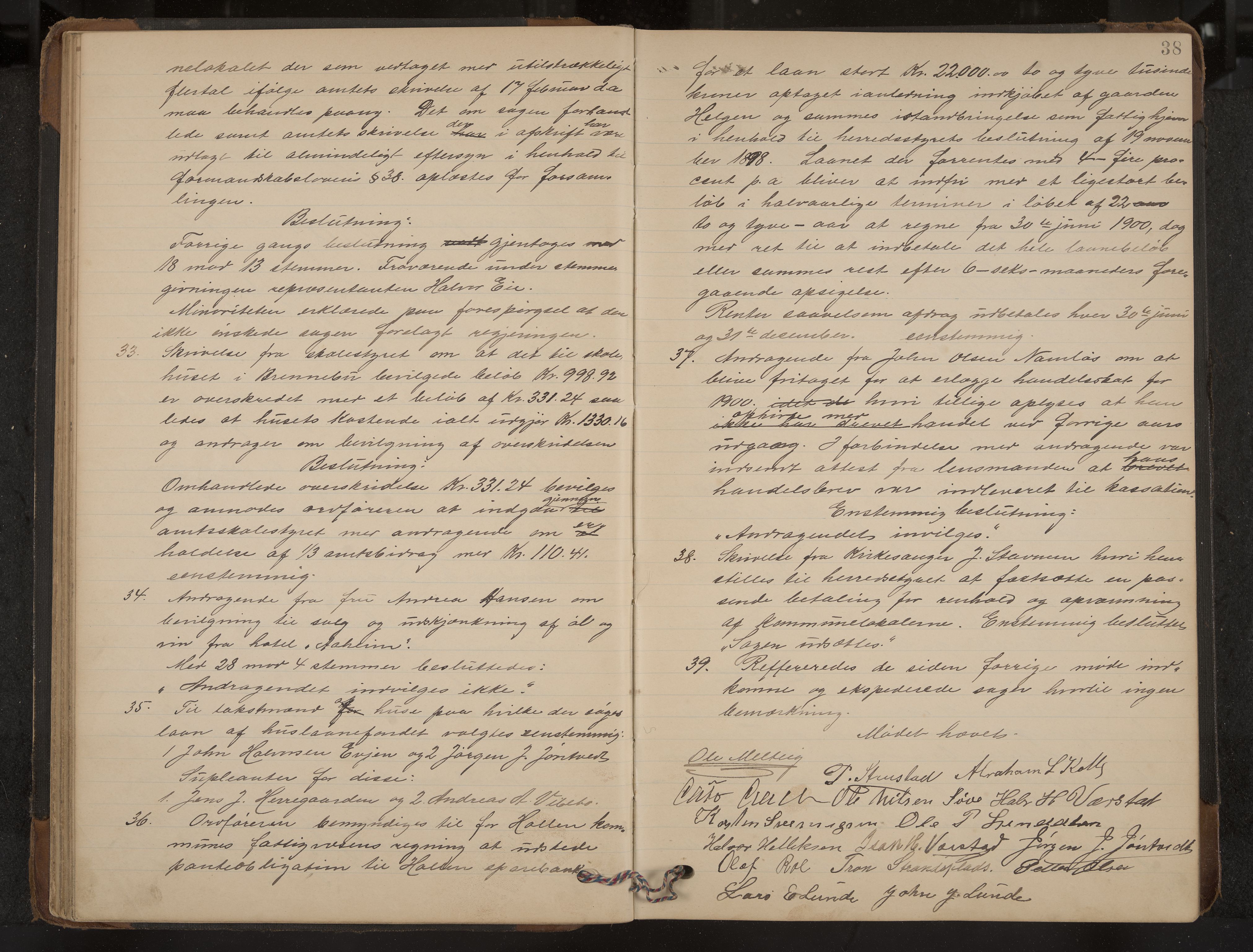 Holla formannskap og sentraladministrasjon, IKAK/0819021-1/A/L0004: Møtebok med register, 1899-1906, s. 38