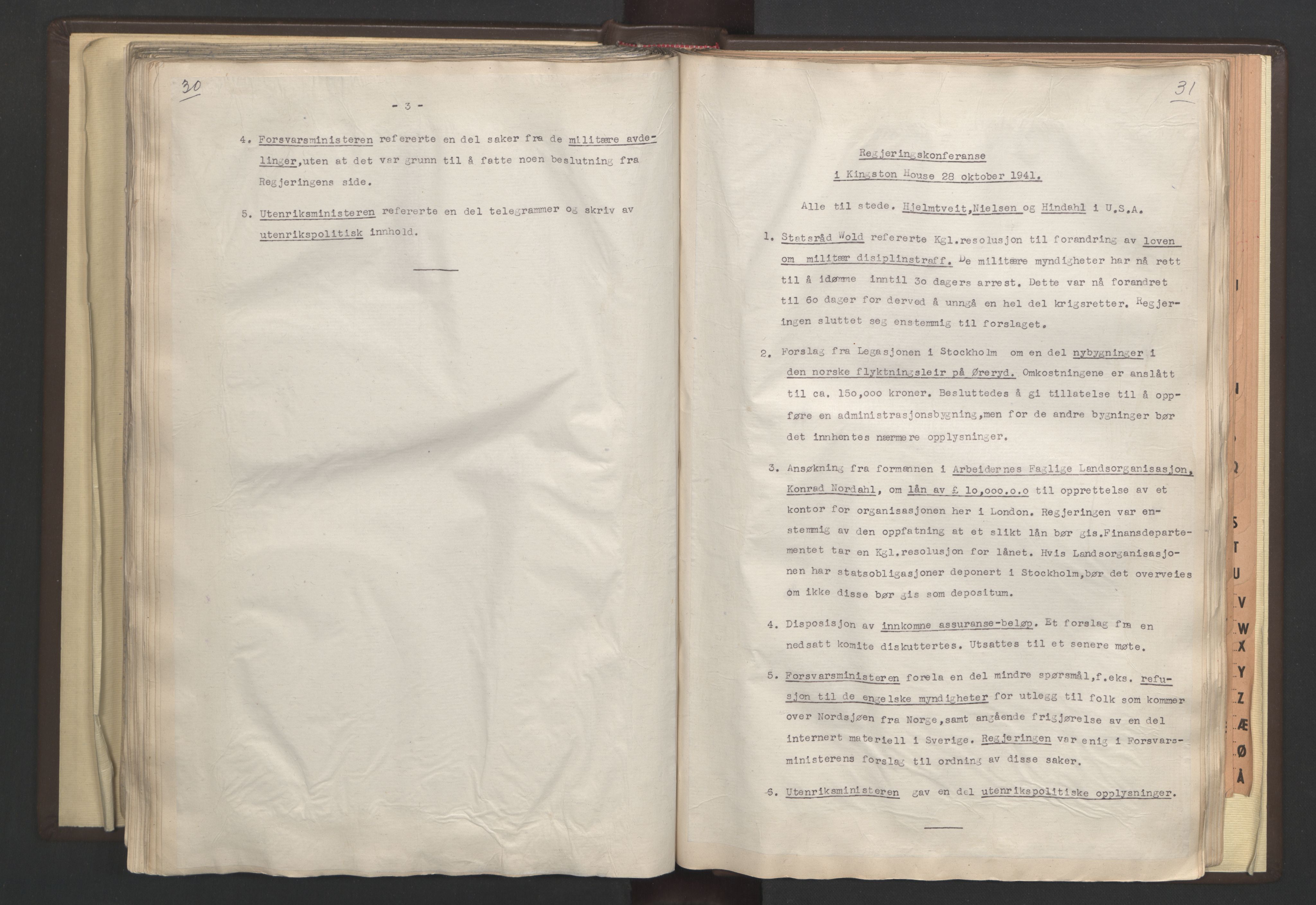Statsministerens kontor, AV/RA-S-1005/A/Aa/L0001: Referat fra regjeringskonferanser, 1940-1941, s. 30-31