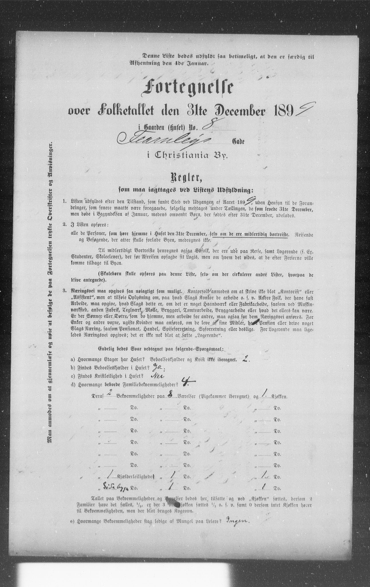 OBA, Kommunal folketelling 31.12.1899 for Kristiania kjøpstad, 1899, s. 3185