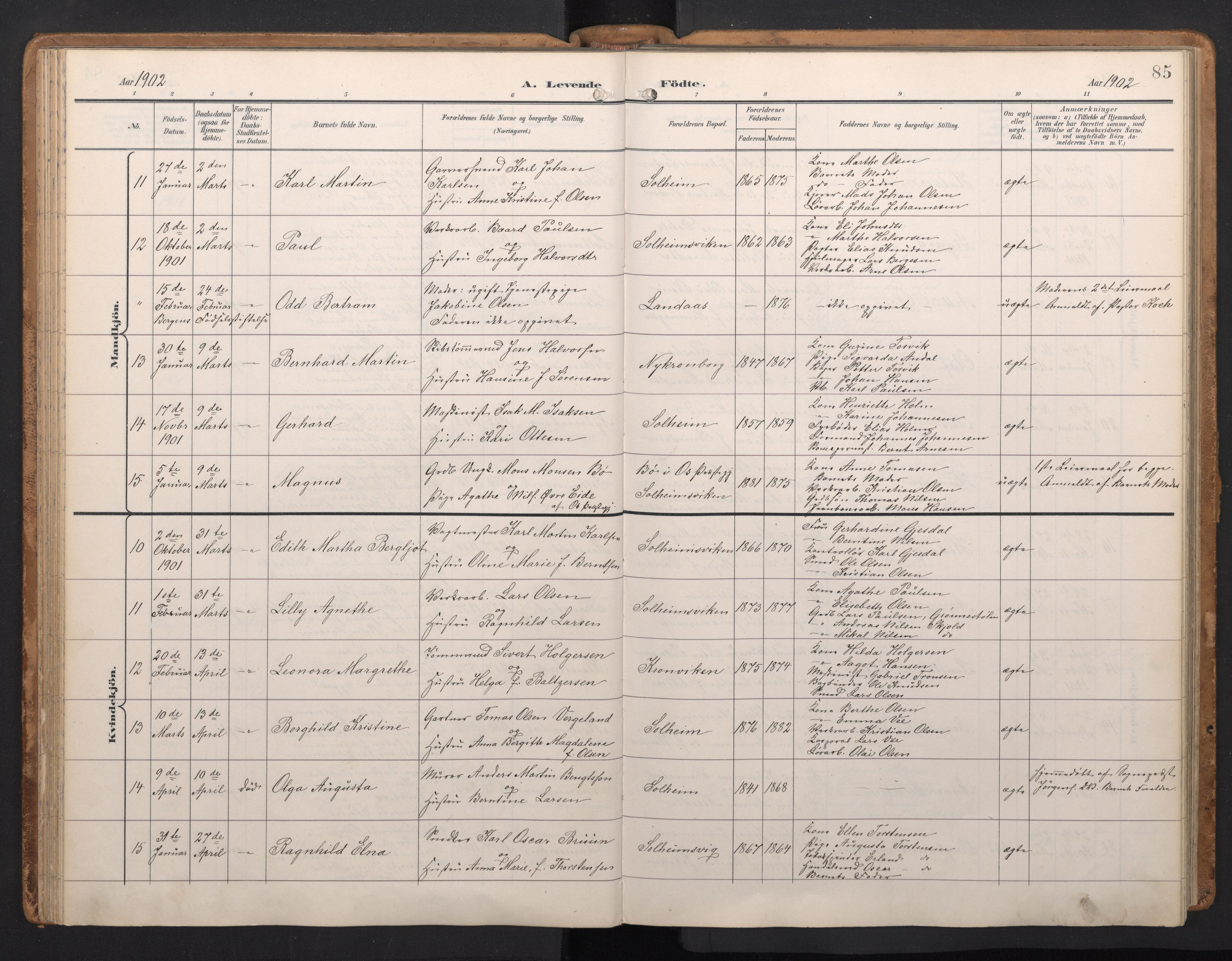 Årstad Sokneprestembete, AV/SAB-A-79301/H/Hab/L0002: Klokkerbok nr. A 2, 1896-1912, s. 84b-85a