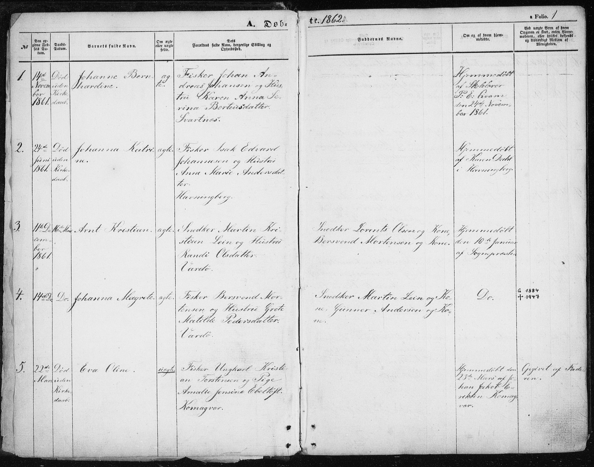 Vardø sokneprestkontor, AV/SATØ-S-1332/H/Ha/L0004kirke: Ministerialbok nr. 4, 1862-1871, s. 1