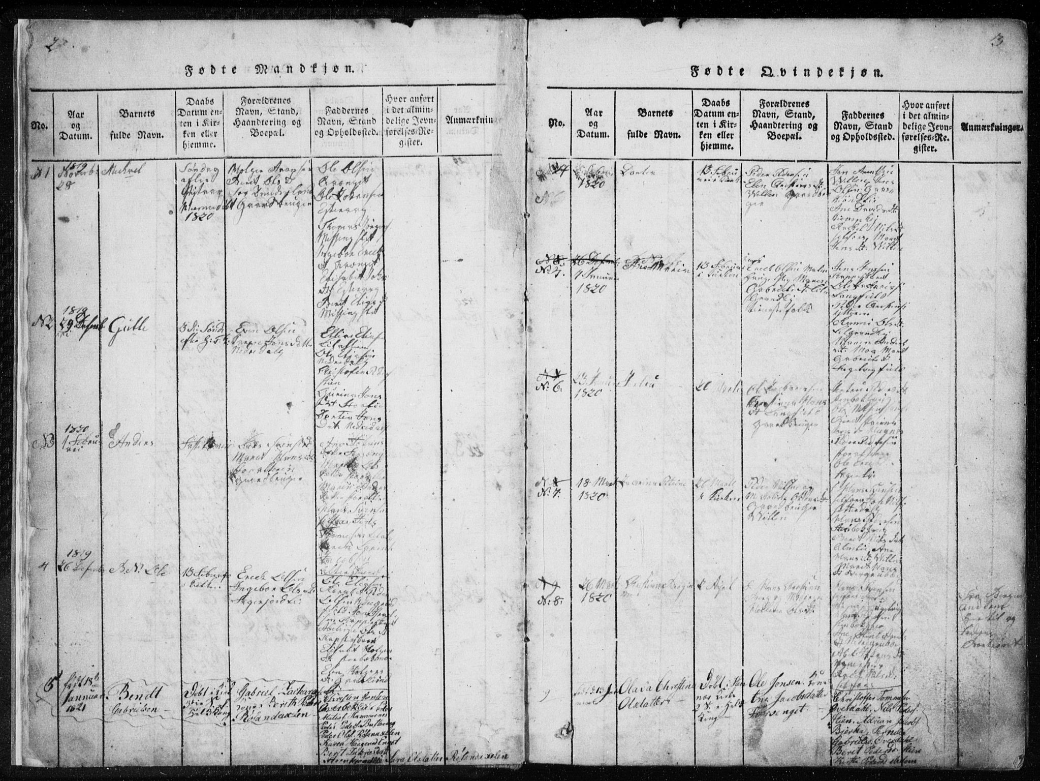 Ministerialprotokoller, klokkerbøker og fødselsregistre - Nordland, AV/SAT-A-1459/827/L0412: Klokkerbok nr. 827C01, 1820-1841, s. 2-3