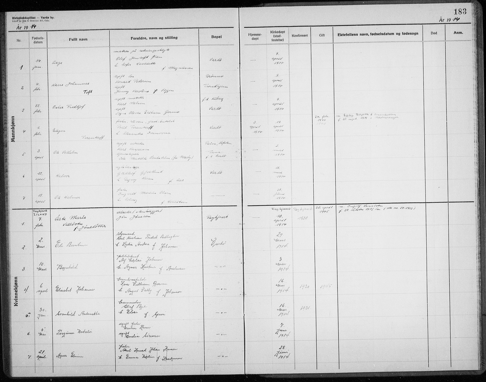 Vardø sokneprestkontor, AV/SATØ-S-1332/H/Hc/L0001kirkerekon: Annen kirkebok nr. 1, 1900-1914, s. 183