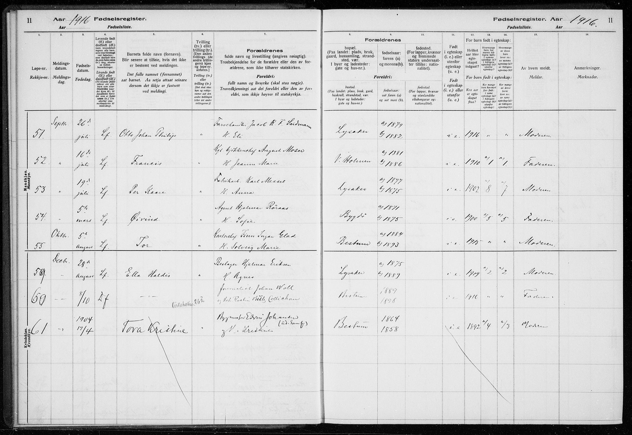 Ullern prestekontor Kirkebøker, AV/SAO-A-10740/J/L0001: Fødselsregister nr. 1, 1916-1928, s. 11