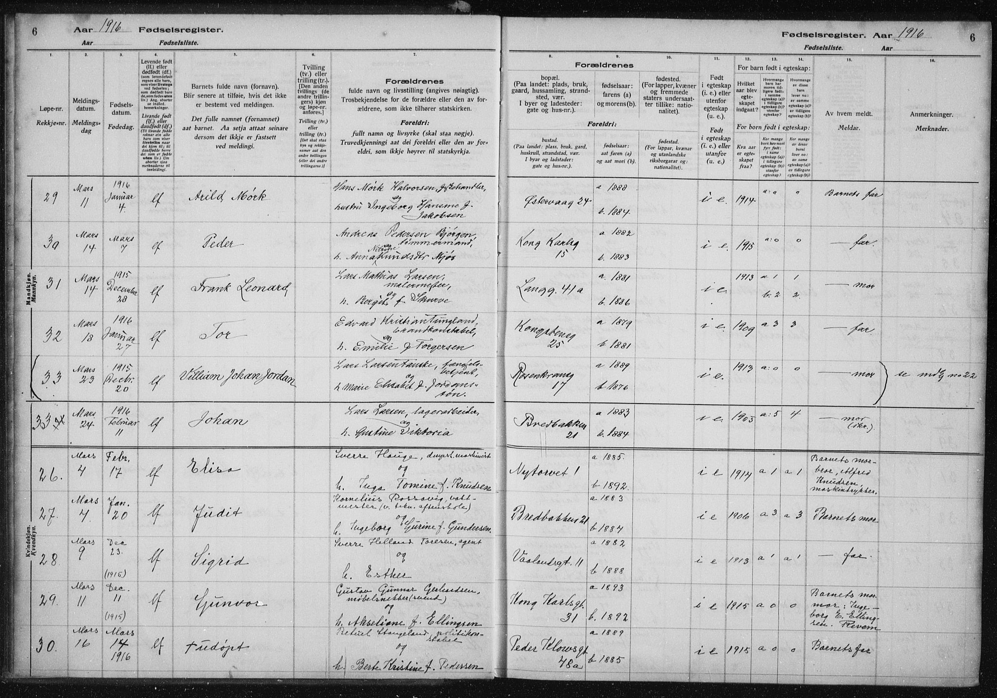 St. Petri sokneprestkontor, AV/SAST-A-101813/002/A/L0001: Fødselsregister nr. 1, 1916-1922, s. 6