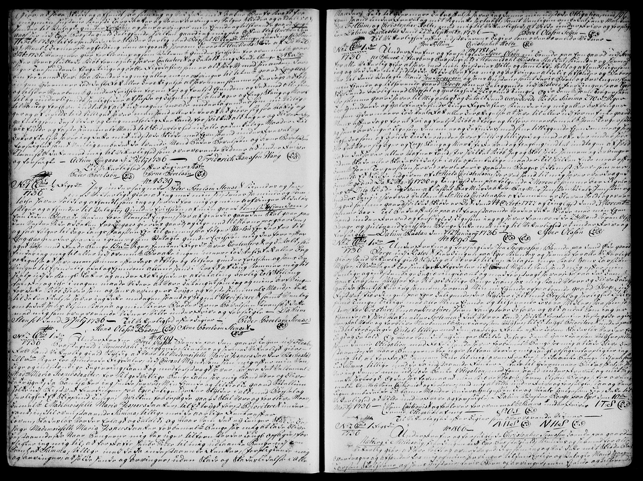 Eiker, Modum og Sigdal sorenskriveri, SAKO/A-123/G/Ga/Gaa/L0001b: Pantebok nr. I 1b, 1734-1739, s. 196
