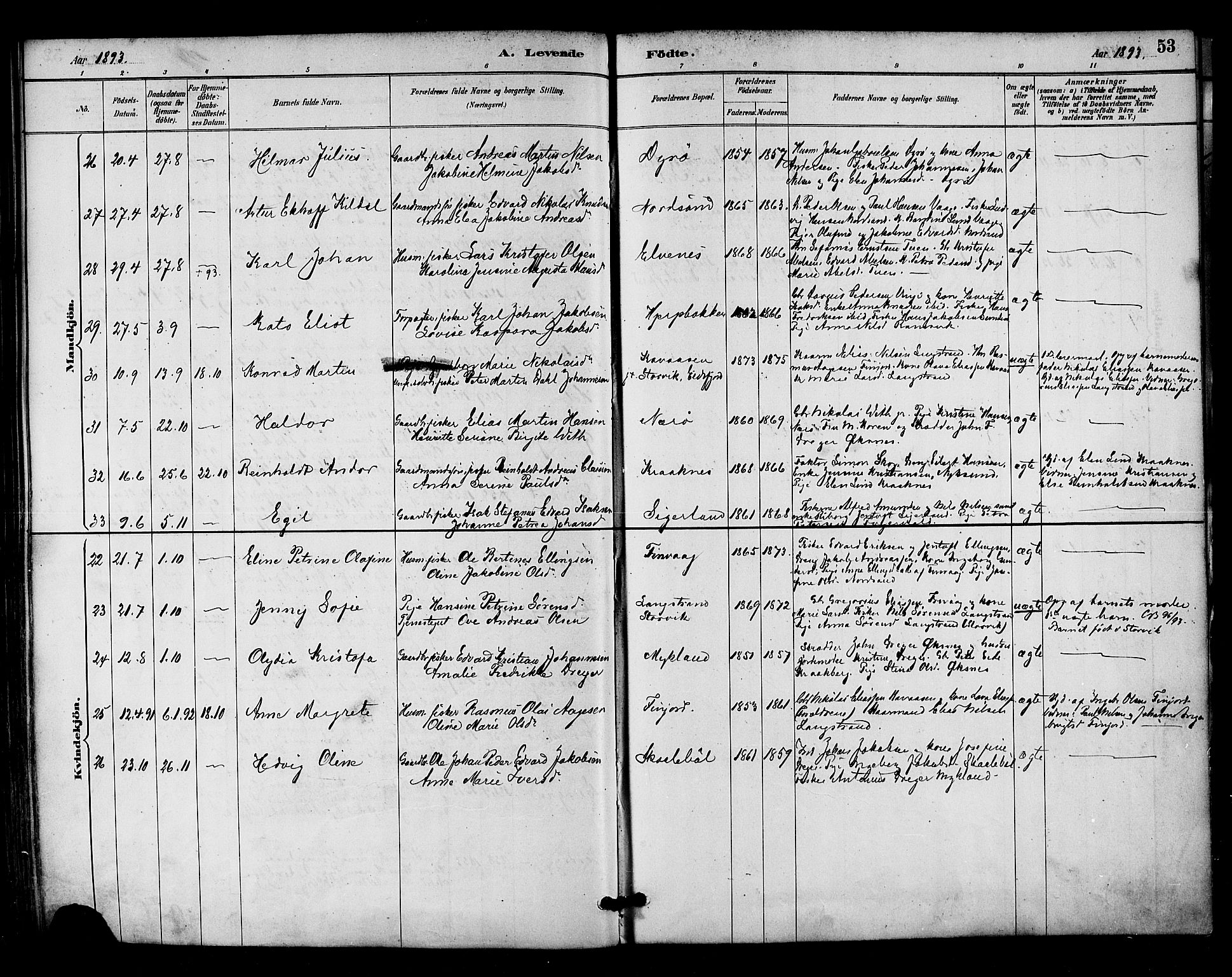 Ministerialprotokoller, klokkerbøker og fødselsregistre - Nordland, AV/SAT-A-1459/893/L1337: Ministerialbok nr. 893A09, 1885-1893, s. 53