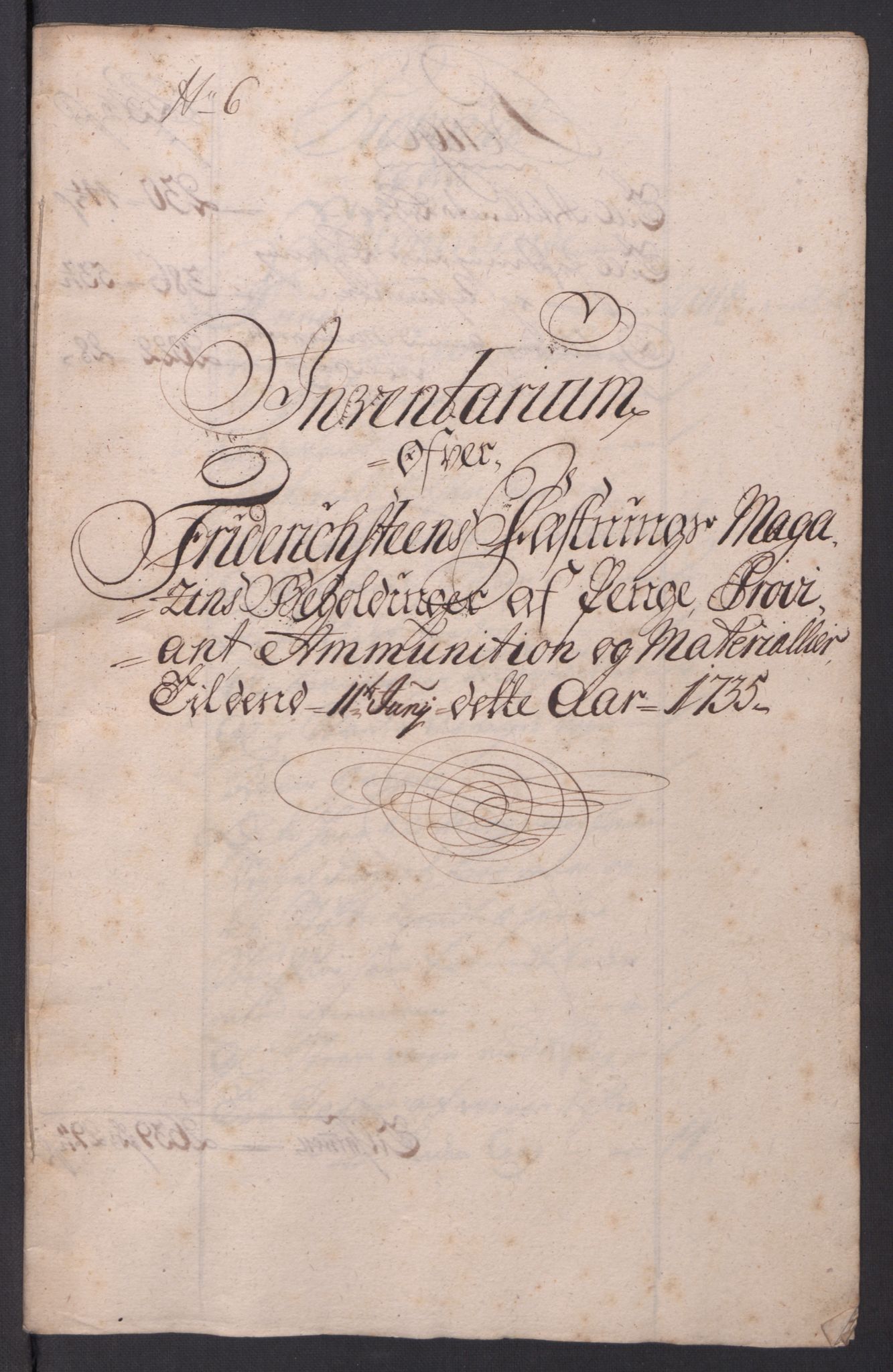 Kommanderende general (KG I) med Det norske krigsdirektorium, AV/RA-EA-5419/D/L0154: Fredriksten festning: Brev, inventarfortegnelser og regnskapsekstrakter, 1730-1739, s. 347