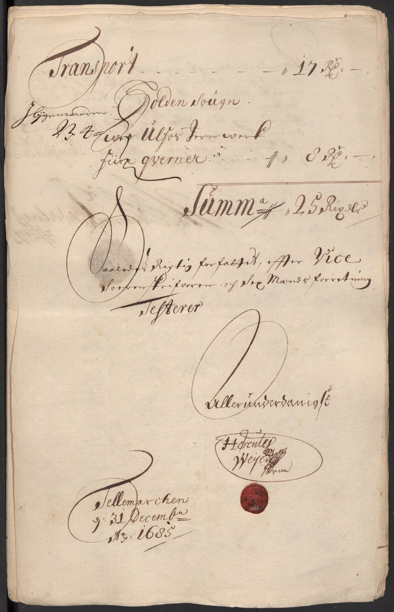 Rentekammeret inntil 1814, Reviderte regnskaper, Fogderegnskap, RA/EA-4092/R35/L2082: Fogderegnskap Øvre og Nedre Telemark, 1685, s. 63