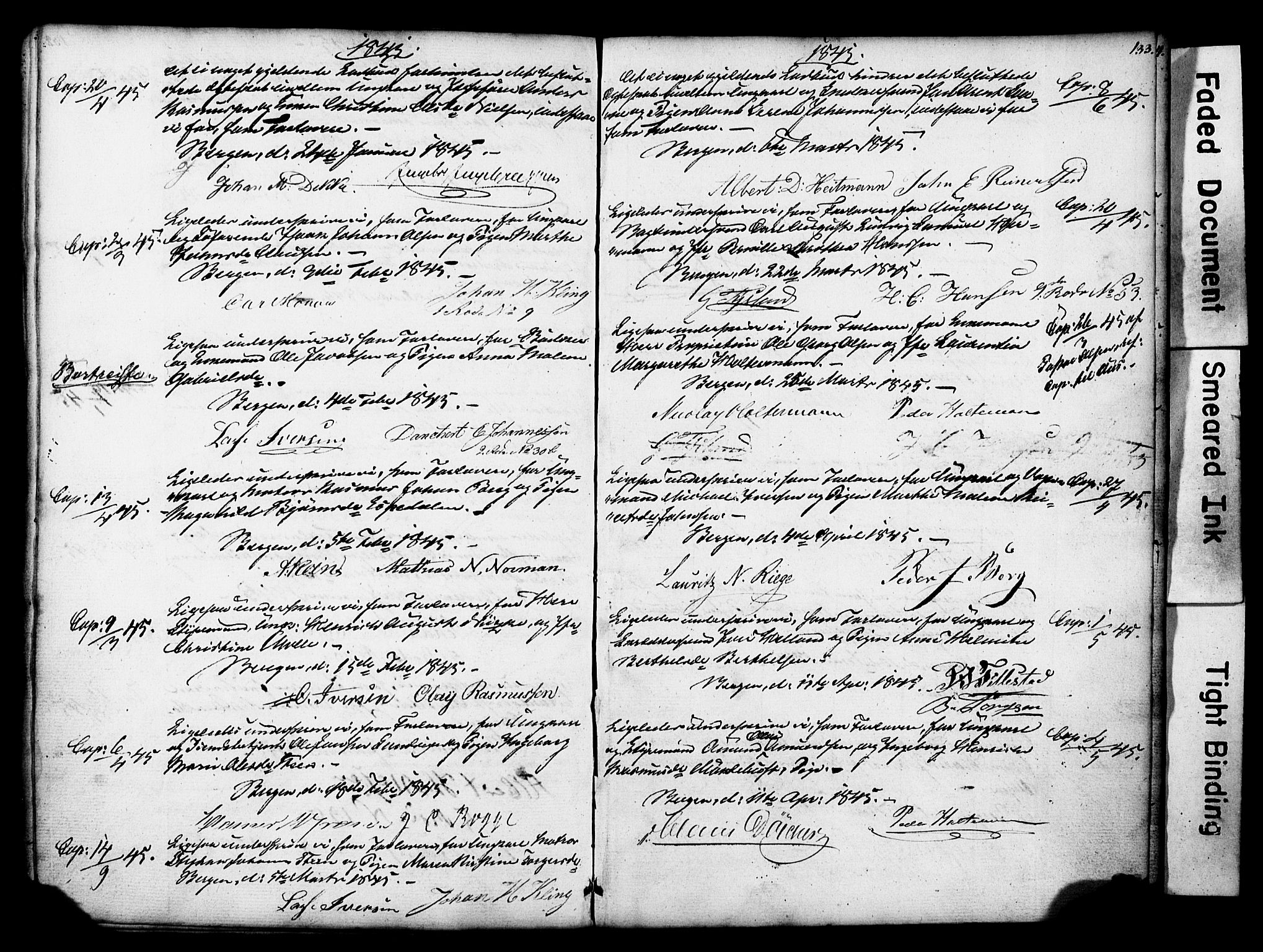 Nykirken Sokneprestembete, SAB/A-77101: Forlovererklæringer nr. II.5.1, 1814-1846, s. 133