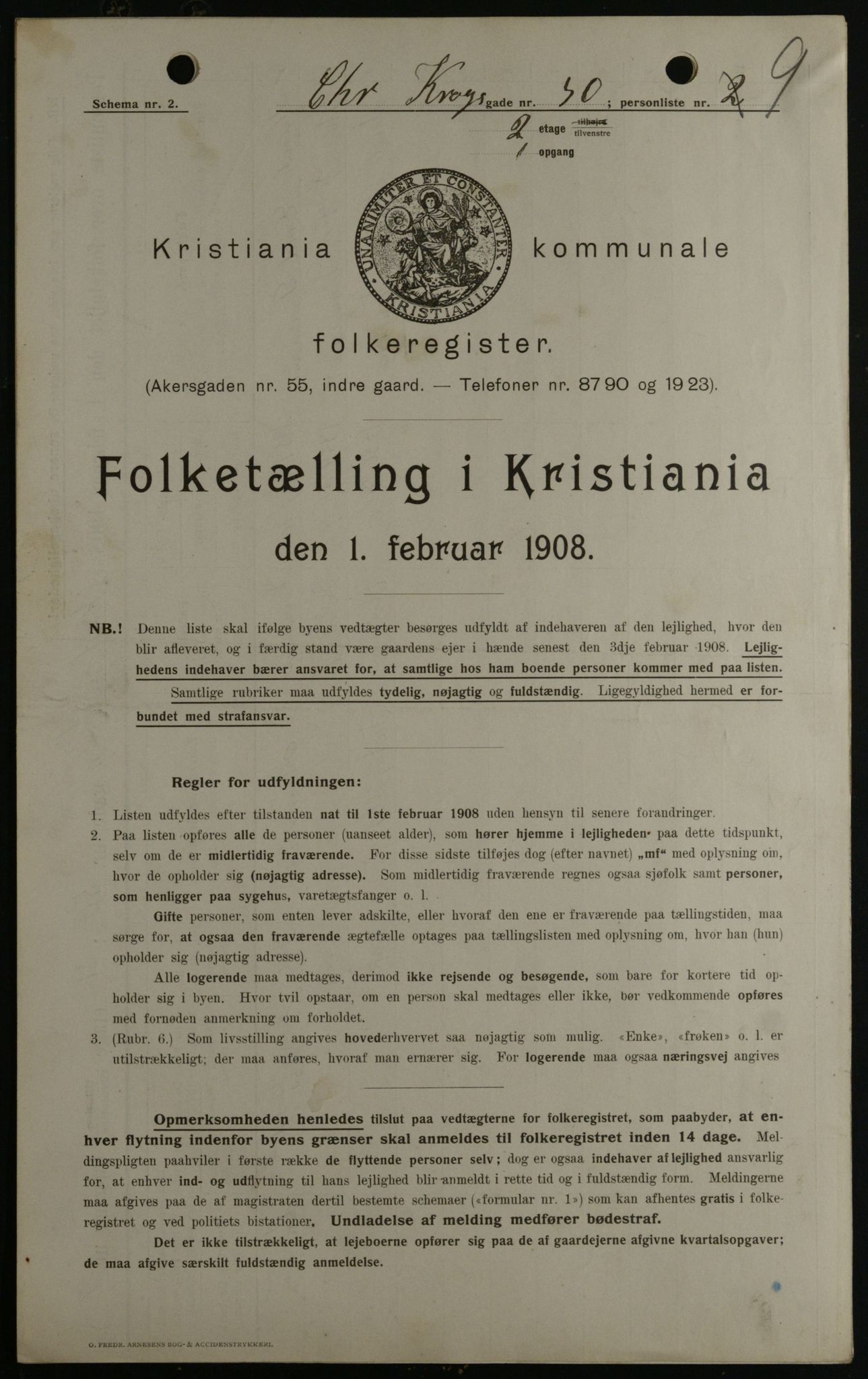 OBA, Kommunal folketelling 1.2.1908 for Kristiania kjøpstad, 1908, s. 11496