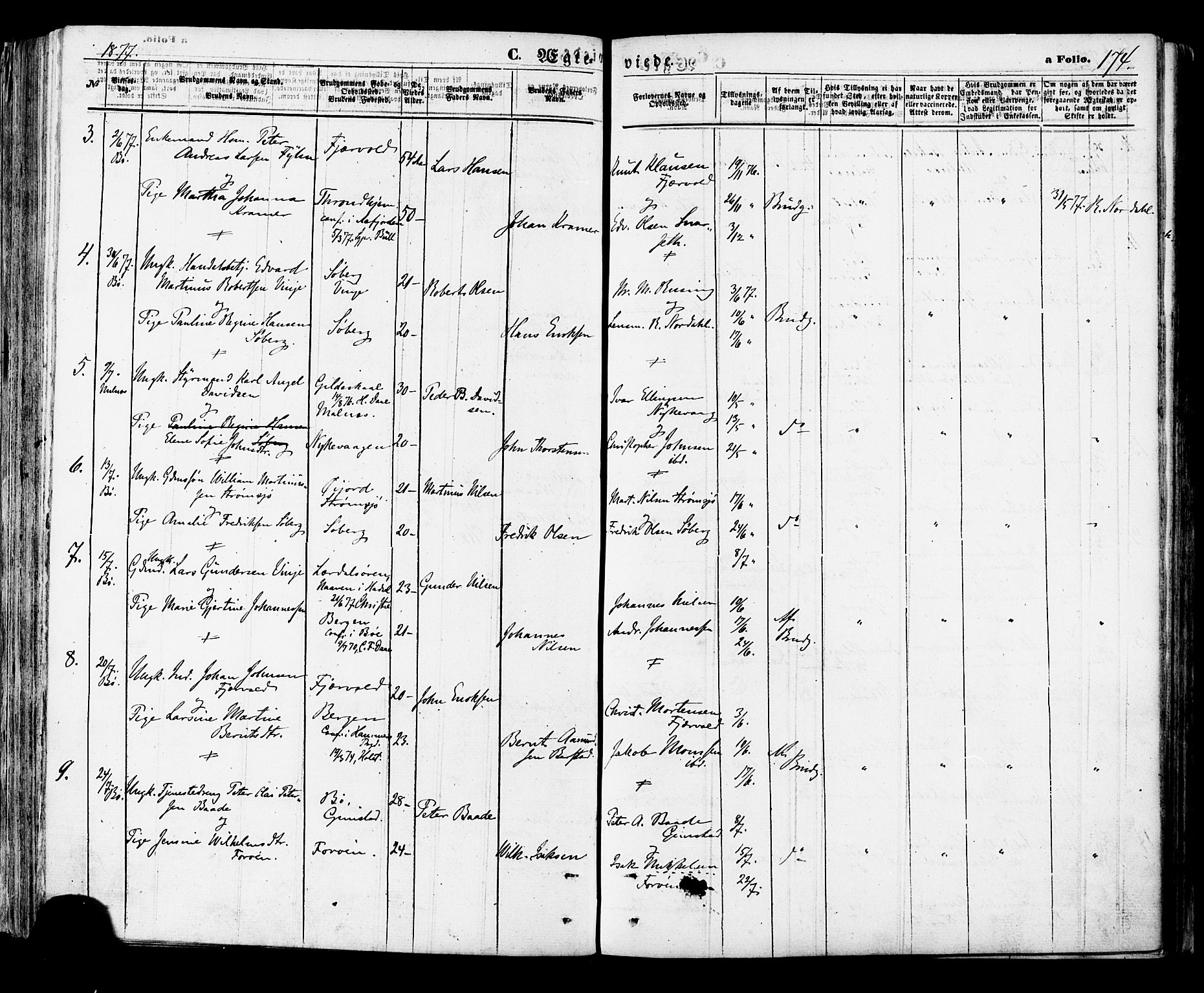 Ministerialprotokoller, klokkerbøker og fødselsregistre - Nordland, AV/SAT-A-1459/891/L1301: Ministerialbok nr. 891A06, 1870-1878, s. 174