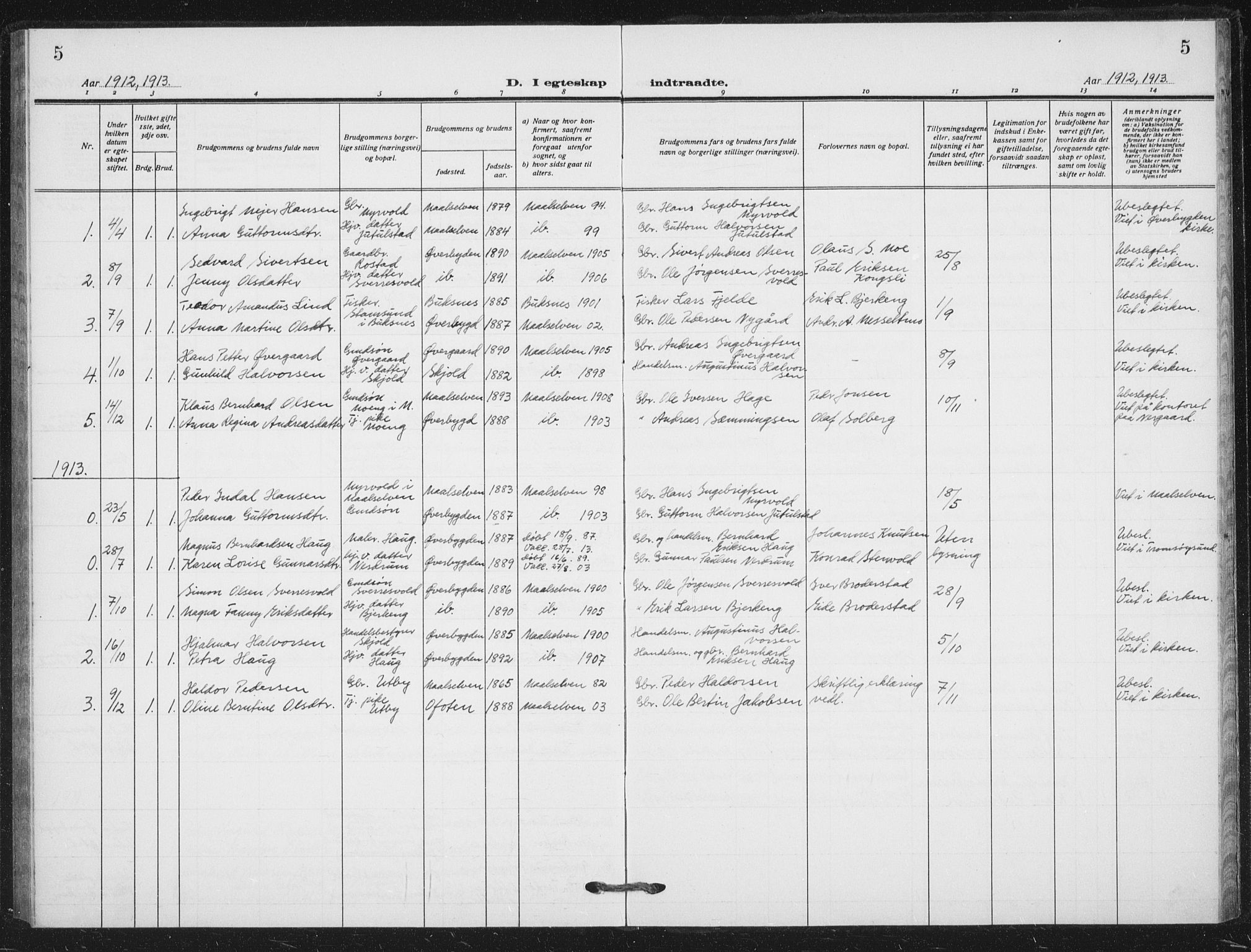 Målselv sokneprestembete, SATØ/S-1311/G/Ga/Gab/L0012klokker: Klokkerbok nr. 12, 1900-1936, s. 5