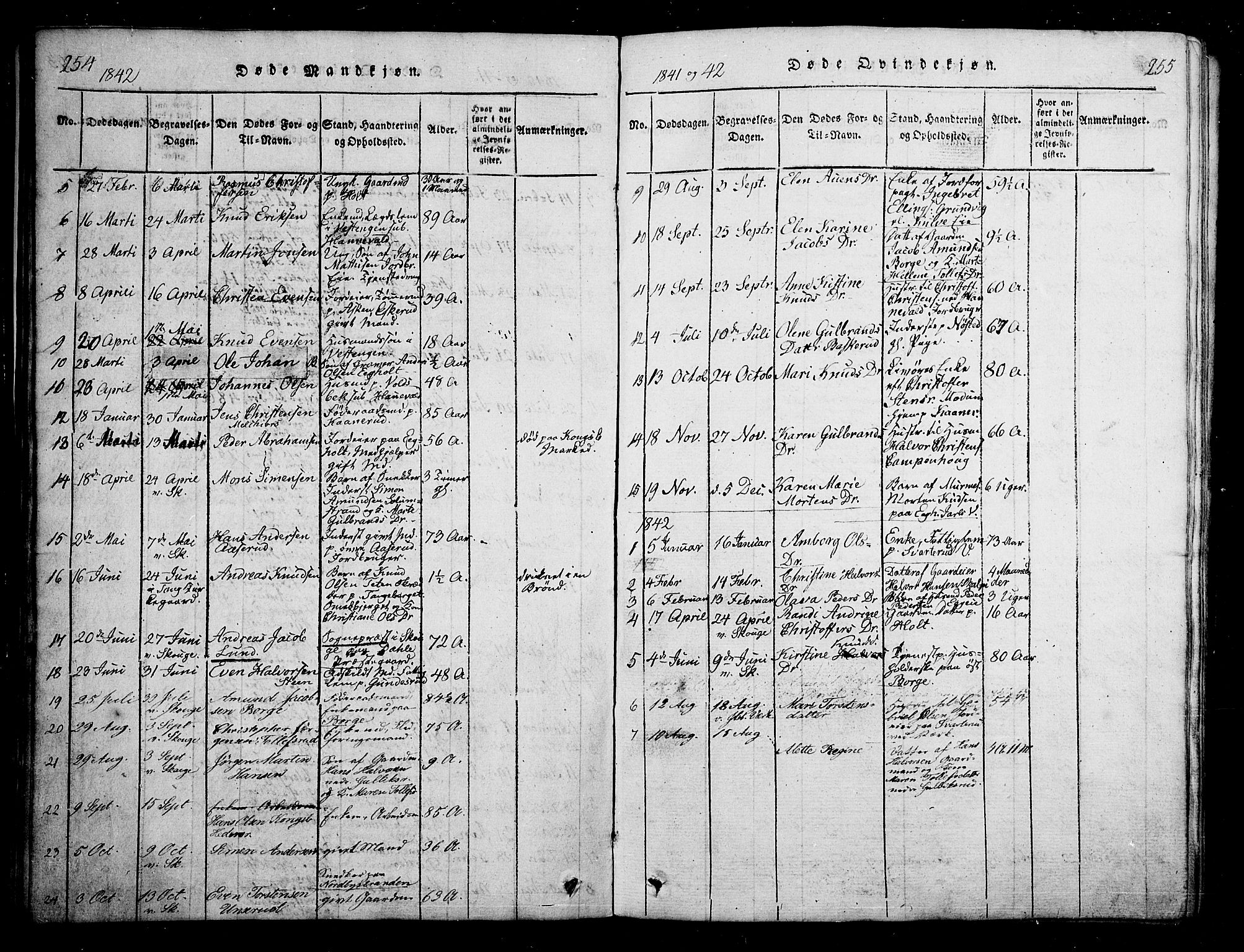 Skoger kirkebøker, SAKO/A-59/G/Ga/L0001: Klokkerbok nr. I 1, 1814-1845, s. 254-255