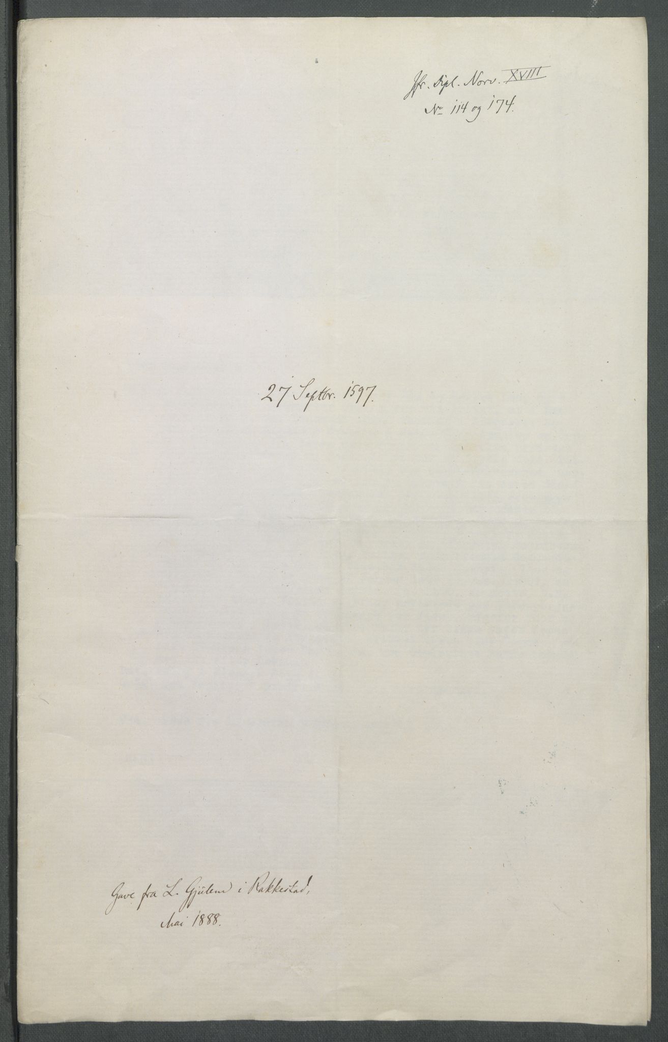 Riksarkivets diplomsamling, AV/RA-EA-5965/F02/L0104: Dokumenter, 1597, s. 19