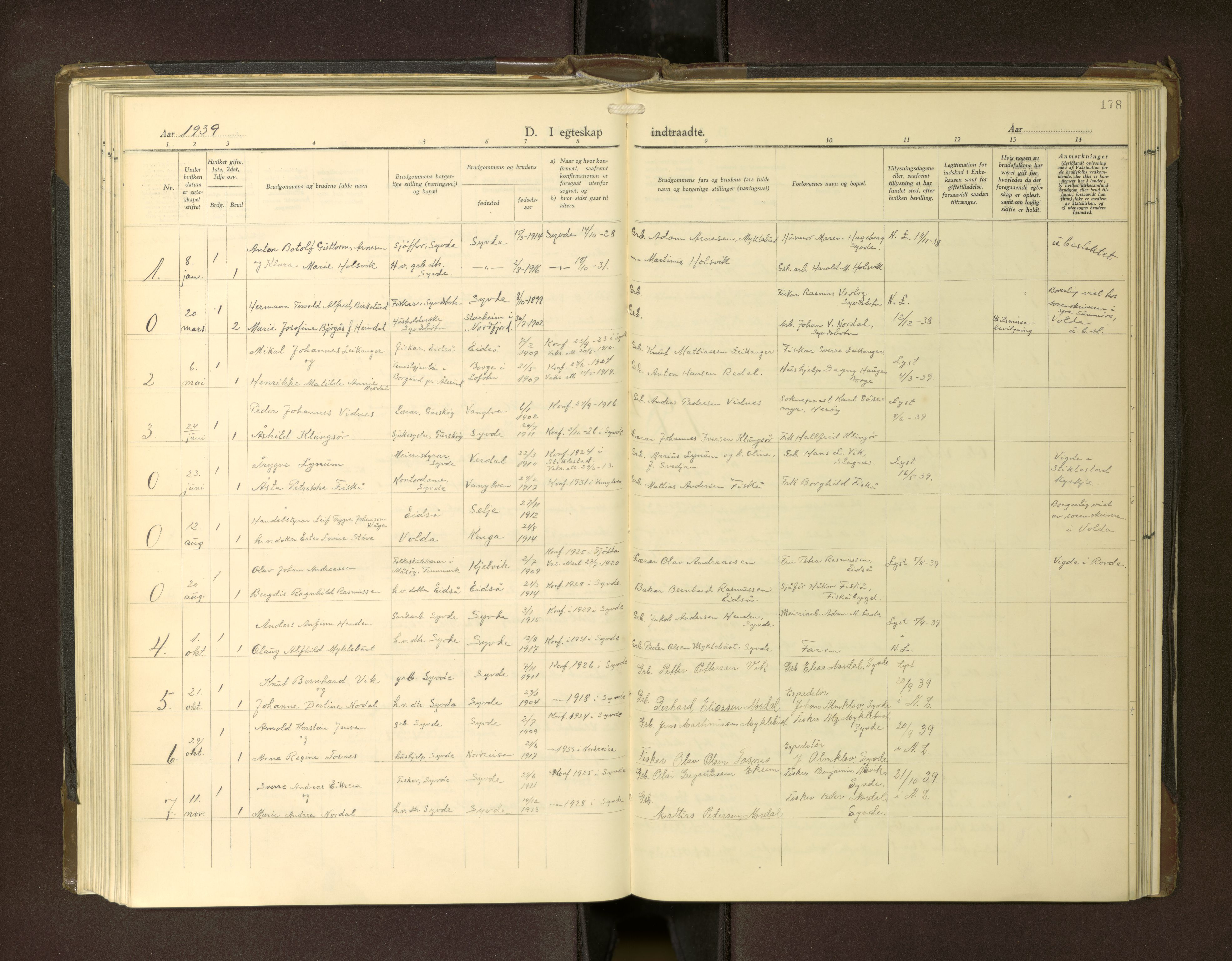 Ministerialprotokoller, klokkerbøker og fødselsregistre - Møre og Romsdal, SAT/A-1454/502/L0029: Klokkerbok nr. 502---, 1932-1968, s. 178