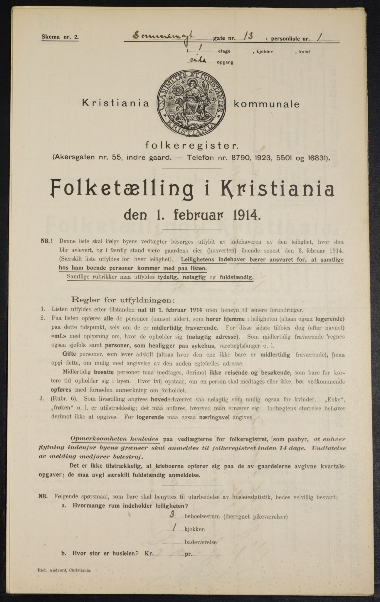 OBA, Kommunal folketelling 1.2.1914 for Kristiania, 1914, s. 99577