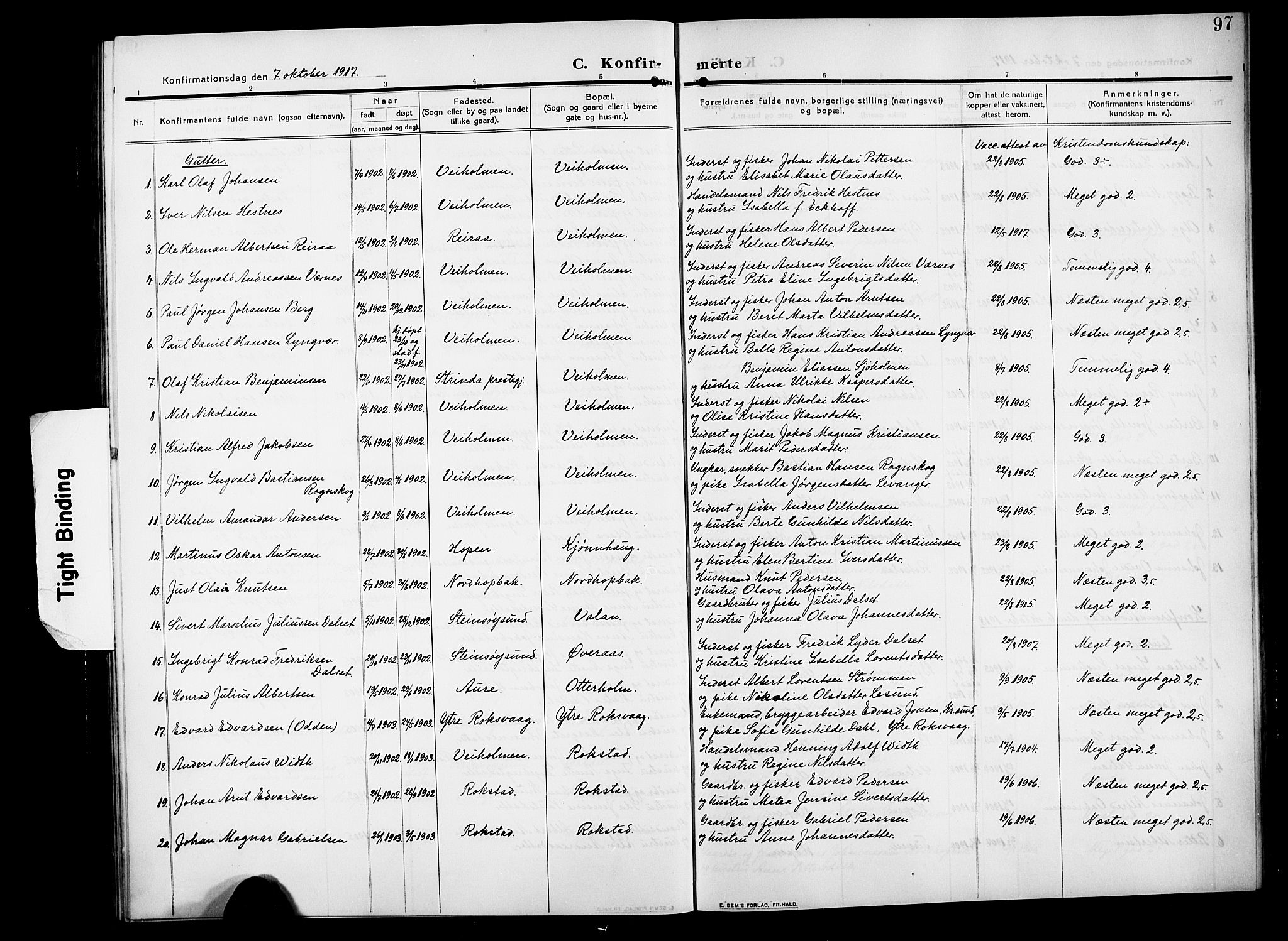 Ministerialprotokoller, klokkerbøker og fødselsregistre - Møre og Romsdal, AV/SAT-A-1454/583/L0956: Klokkerbok nr. 583C01, 1909-1925, s. 97