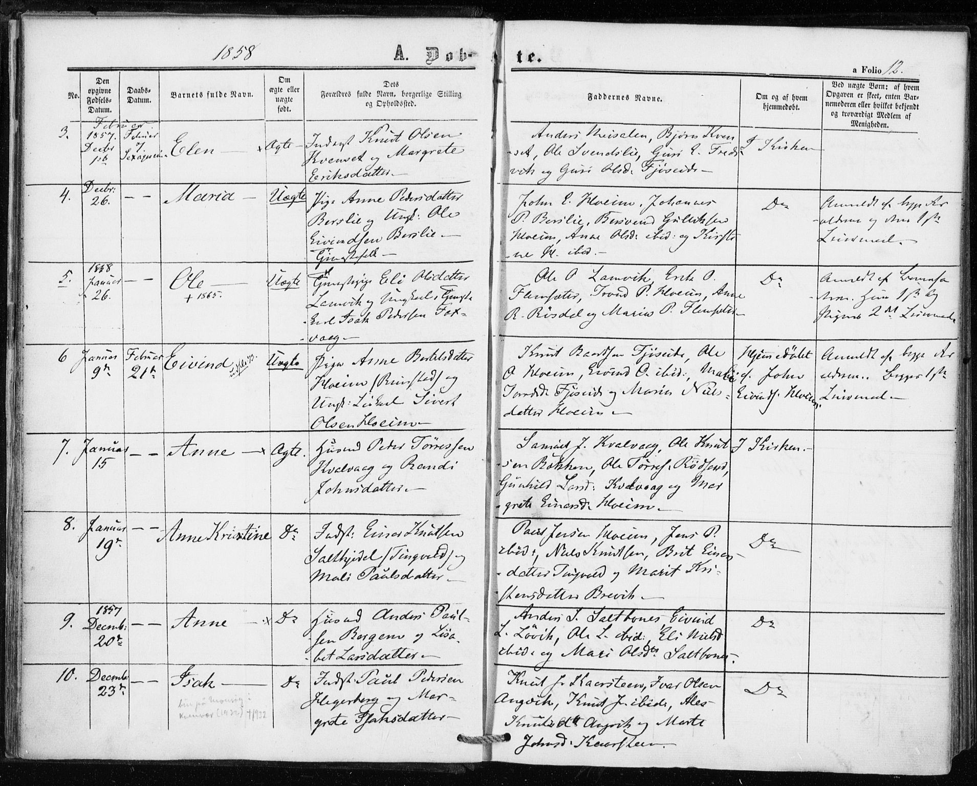 Ministerialprotokoller, klokkerbøker og fødselsregistre - Møre og Romsdal, AV/SAT-A-1454/586/L0985: Ministerialbok nr. 586A11, 1857-1866, s. 12