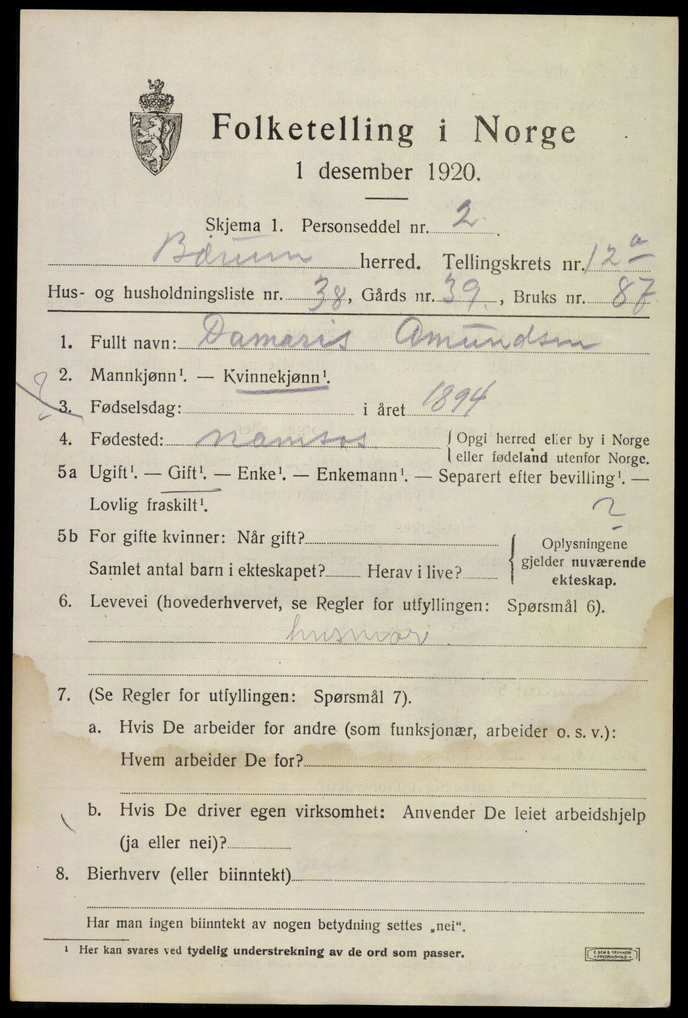 SAO, Folketelling 1920 for 0219 Bærum herred, 1920, s. 26408