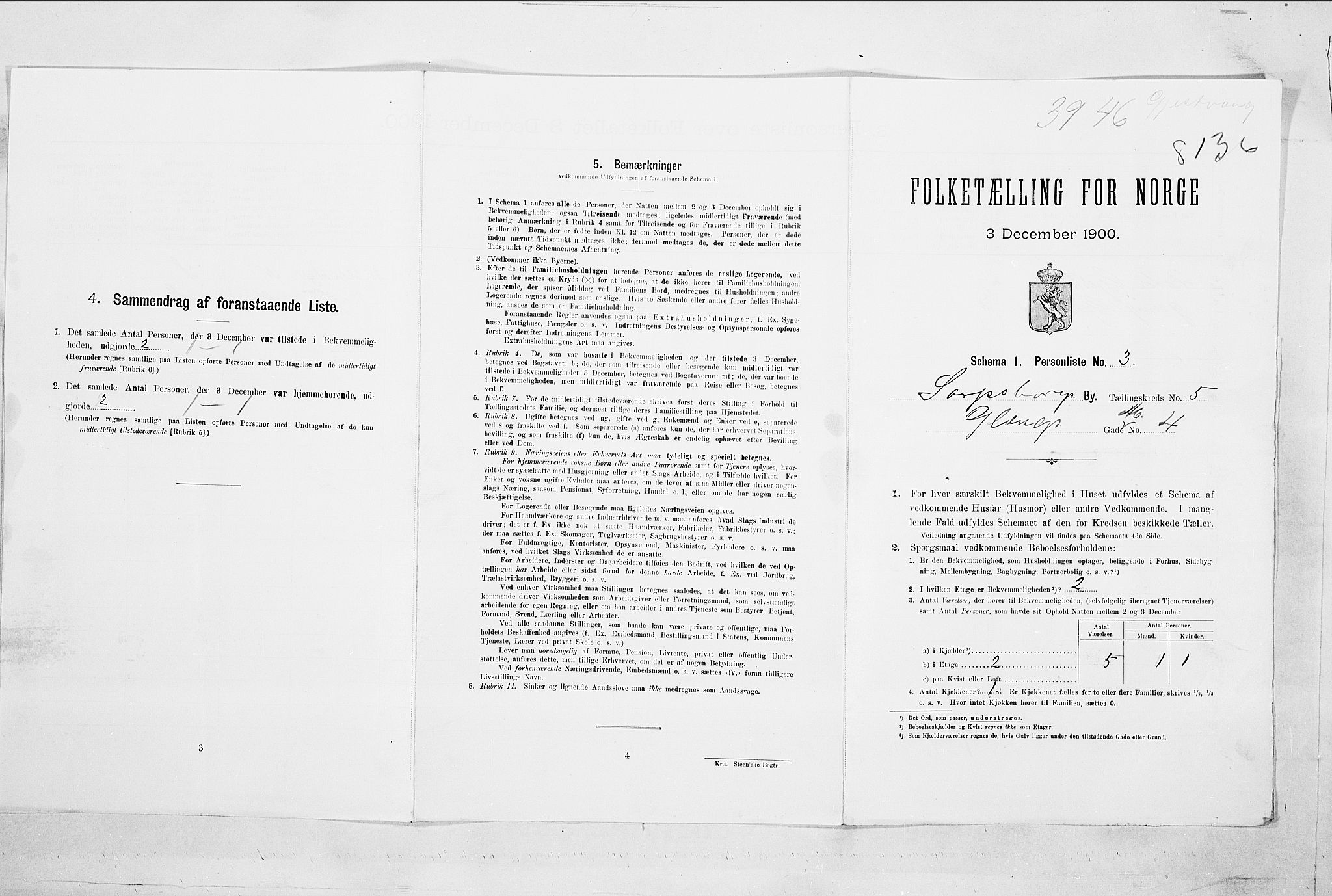 SAO, Folketelling 1900 for 0102 Sarpsborg kjøpstad, 1900