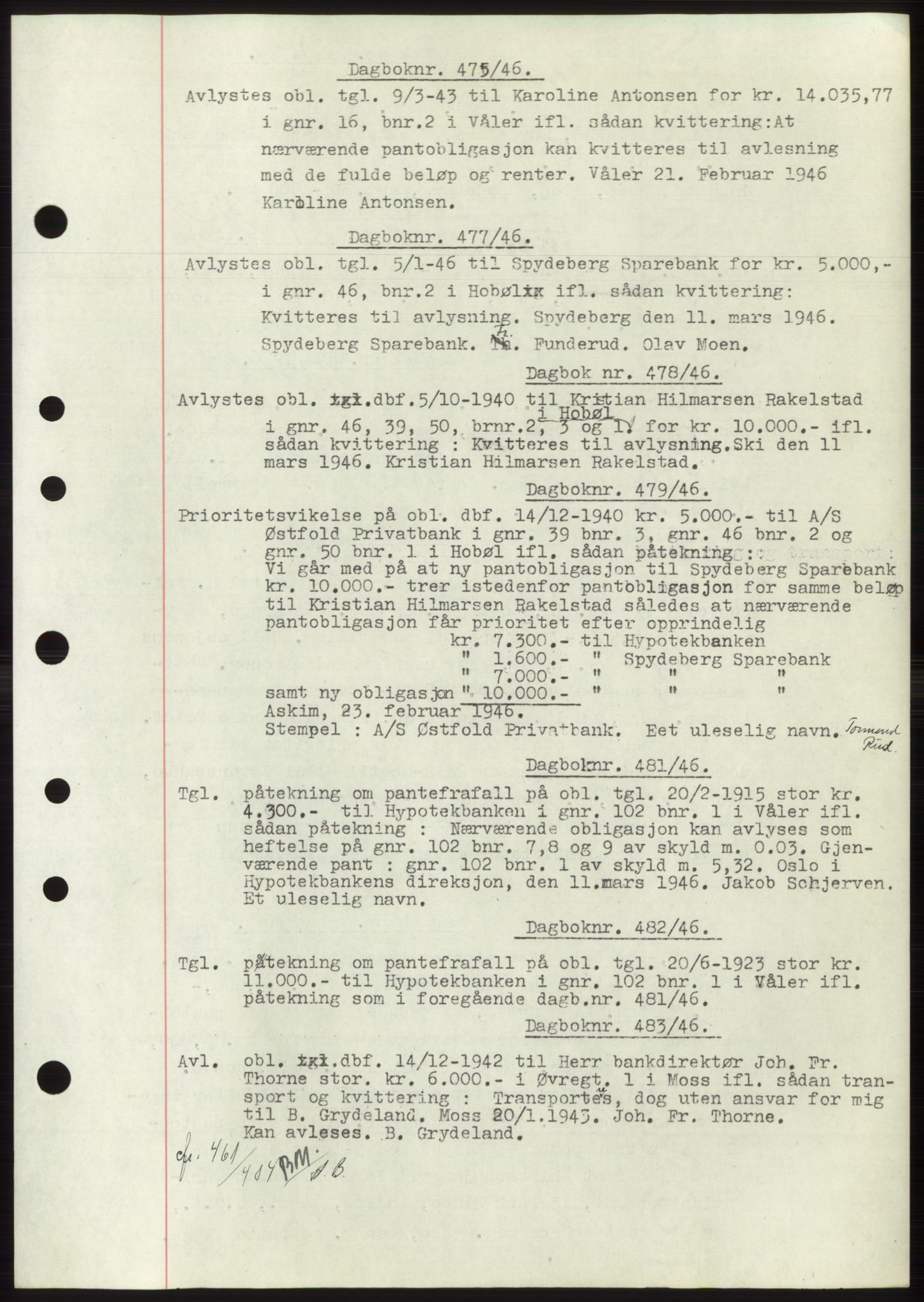 Moss sorenskriveri, SAO/A-10168: Pantebok nr. C10, 1938-1950, Dagboknr: 475/1946