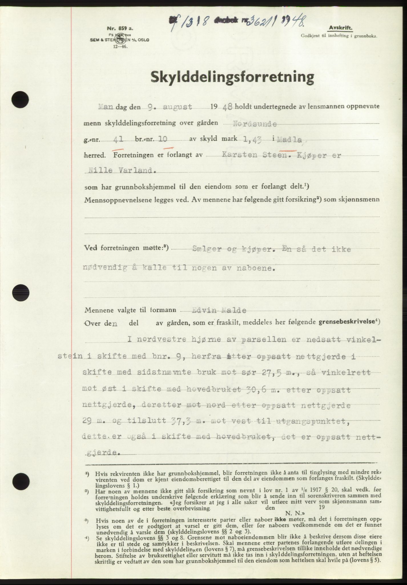 Jæren sorenskriveri, SAST/A-100310/03/G/Gba/L0099: Pantebok, 1948-1948, Dagboknr: 3621/1948
