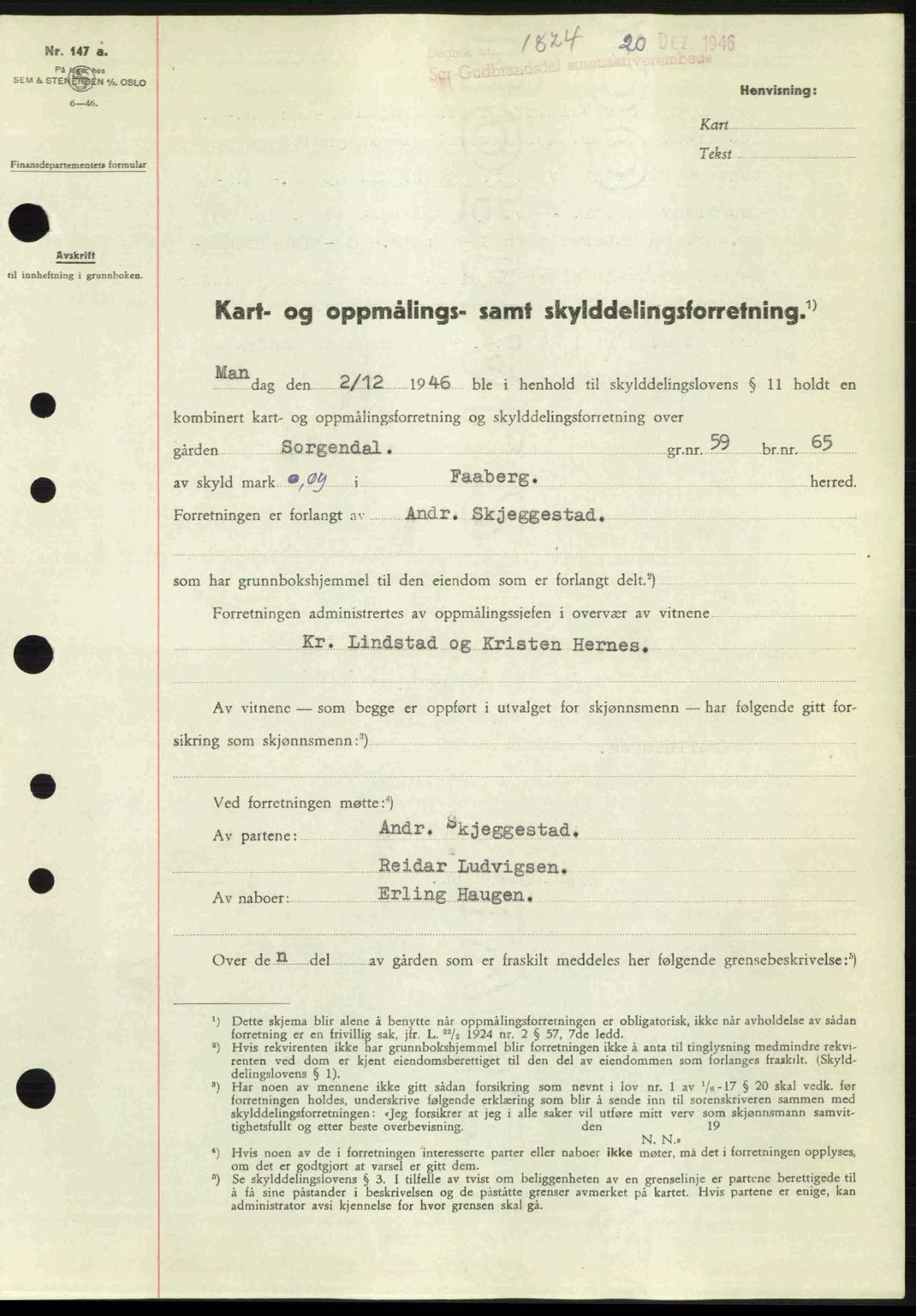 Sør-Gudbrandsdal tingrett, SAH/TING-004/H/Hb/Hbd/L0017: Pantebok nr. A17, 1946-1947, Dagboknr: 1824/1946