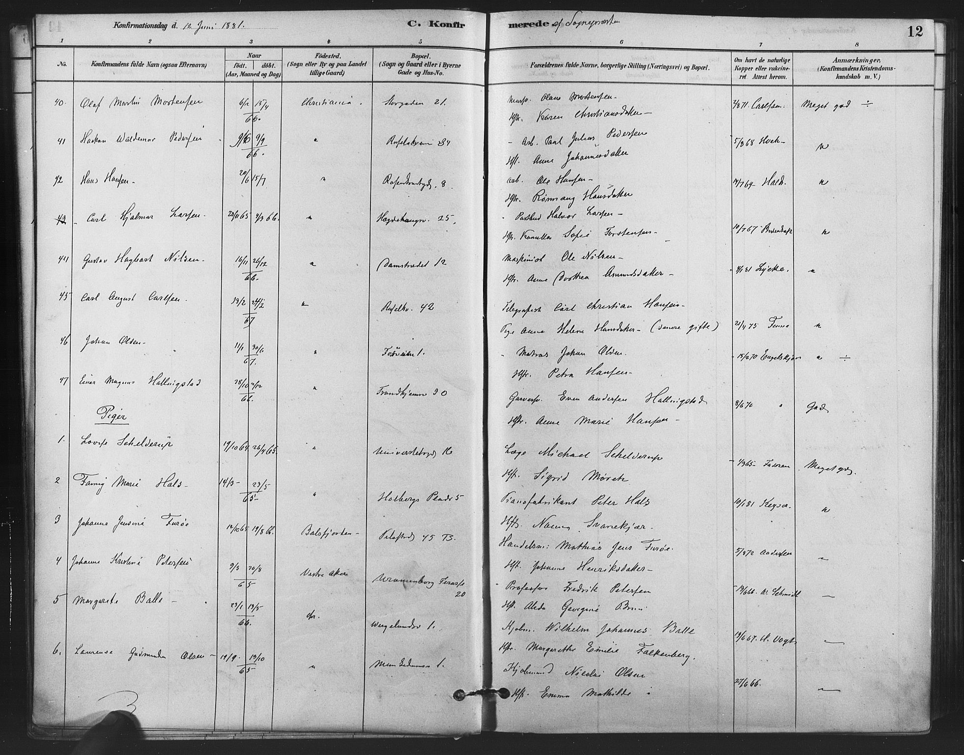 Trefoldighet prestekontor Kirkebøker, AV/SAO-A-10882/F/Fb/L0003: Ministerialbok nr. II 3, 1881-1895, s. 12