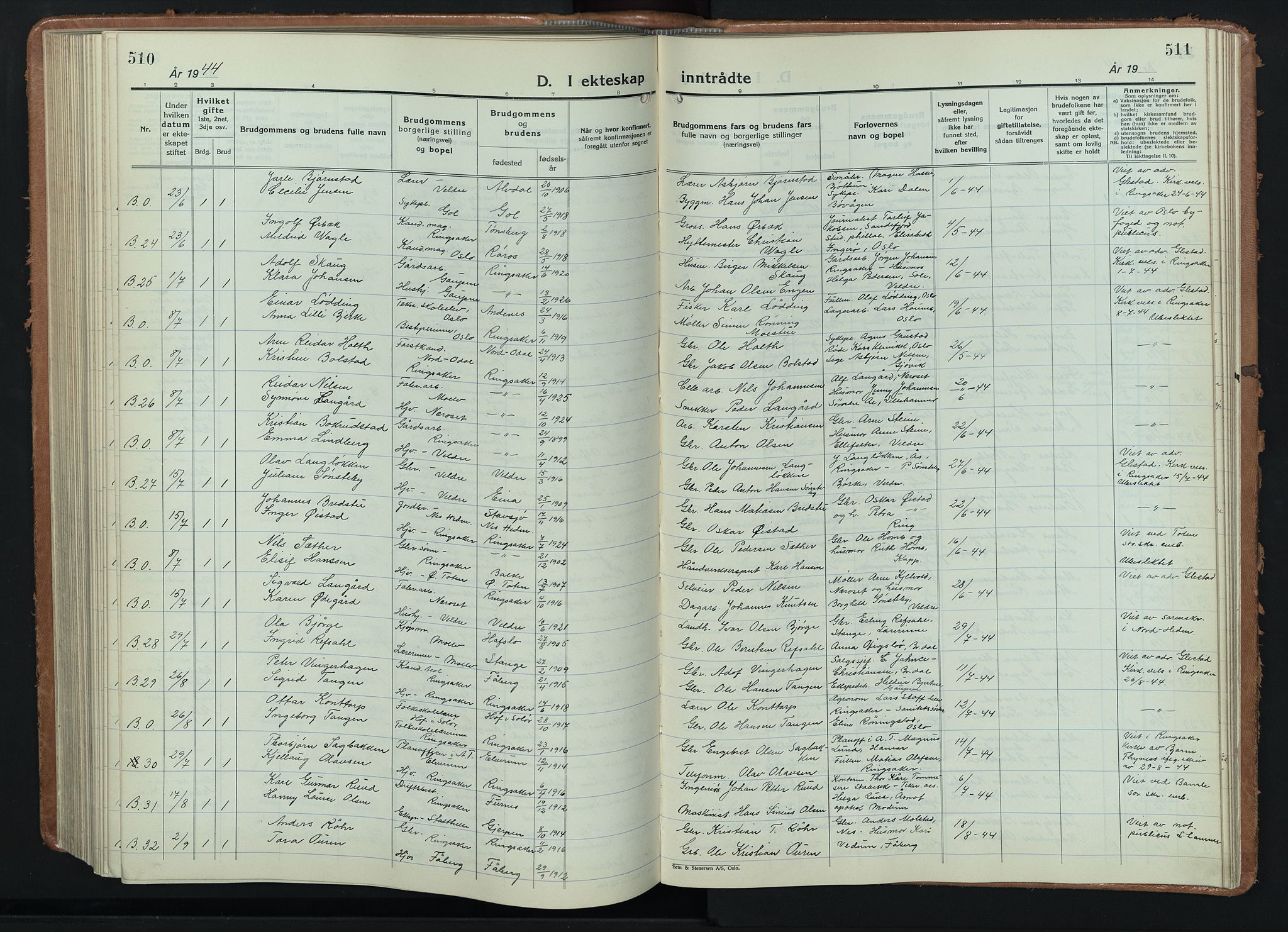 Ringsaker prestekontor, AV/SAH-PREST-014/L/La/L0020: Klokkerbok nr. 20, 1934-1946, s. 510-511