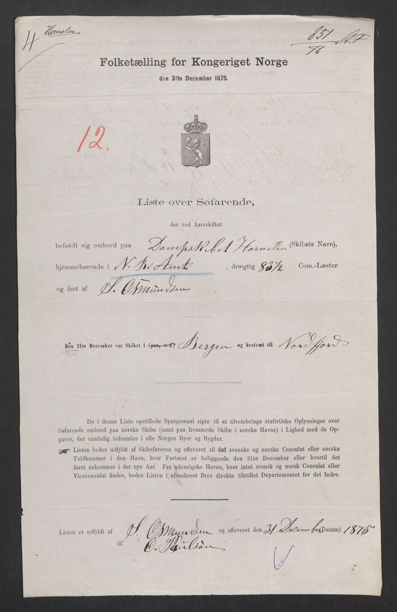 RA, Folketelling 1875, skipslister: Skip i innenrikske havner, hjemmehørende i 1) landdistrikter, 2) forskjellige steder, 3) utlandet, 1875, s. 312
