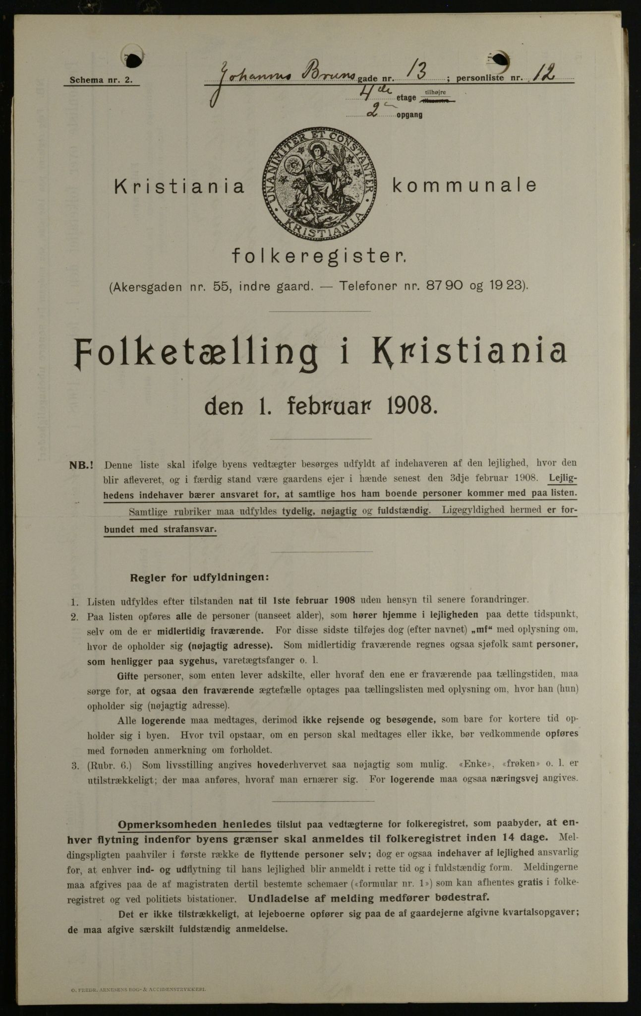 OBA, Kommunal folketelling 1.2.1908 for Kristiania kjøpstad, 1908, s. 42139