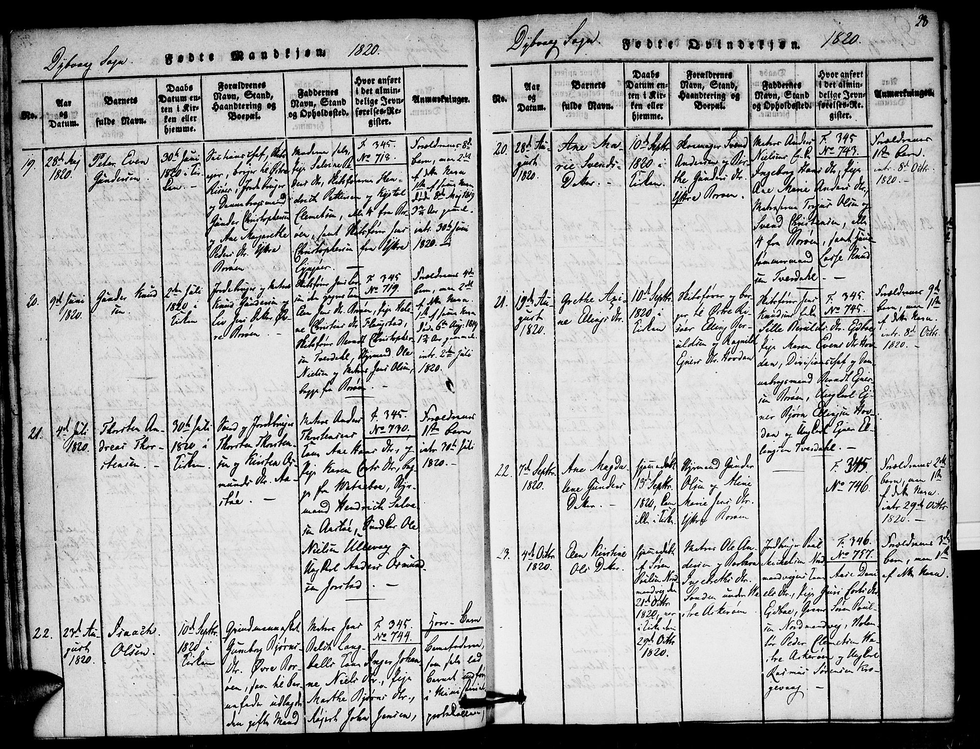 Dypvåg sokneprestkontor, AV/SAK-1111-0007/F/Fa/Faa/L0003: Ministerialbok nr. A 3 /1, 1817-1824, s. 28