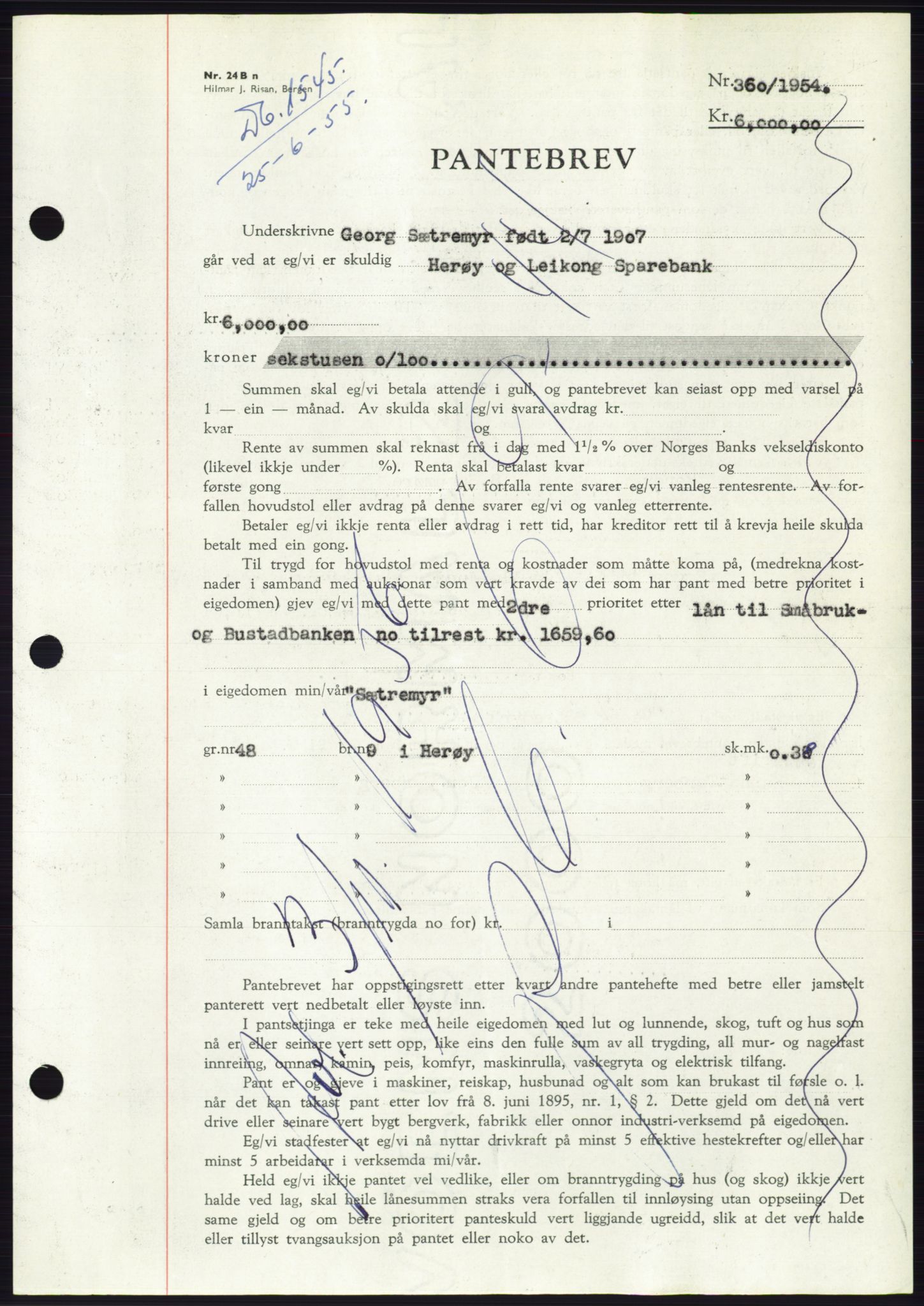 Søre Sunnmøre sorenskriveri, SAT/A-4122/1/2/2C/L0127: Pantebok nr. 15B, 1955-1955, Dagboknr: 1545/1955