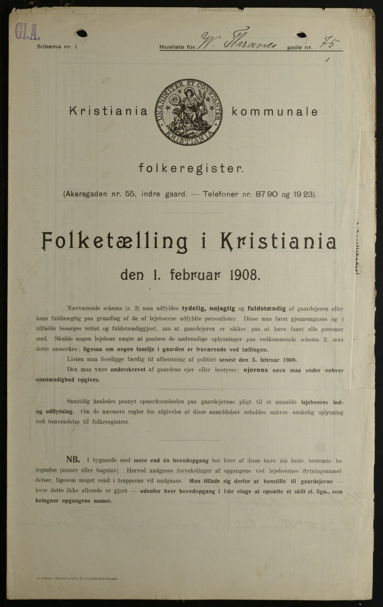 OBA, Kommunal folketelling 1.2.1908 for Kristiania kjøpstad, 1908, s. 114267