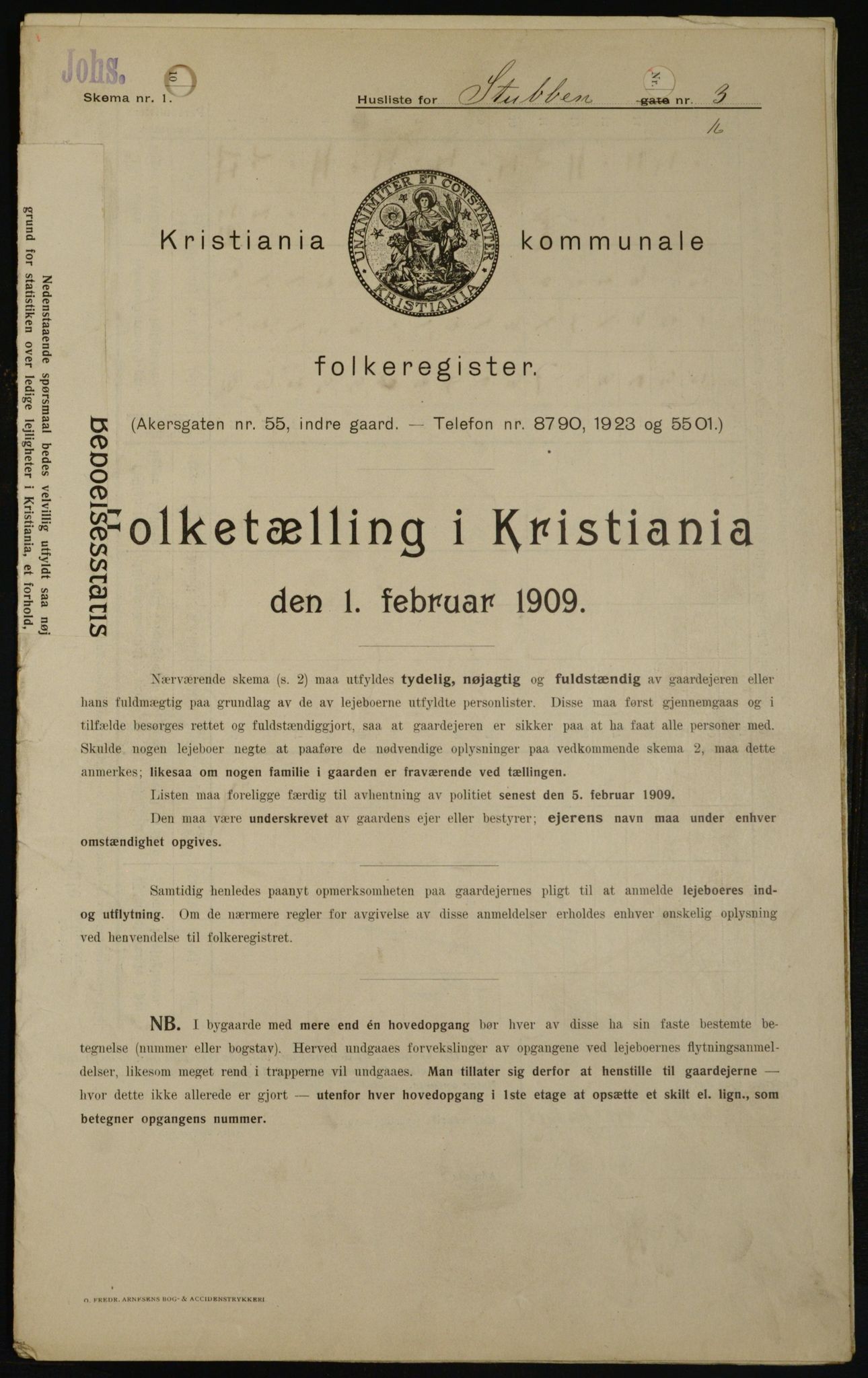 OBA, Kommunal folketelling 1.2.1909 for Kristiania kjøpstad, 1909, s. 94501