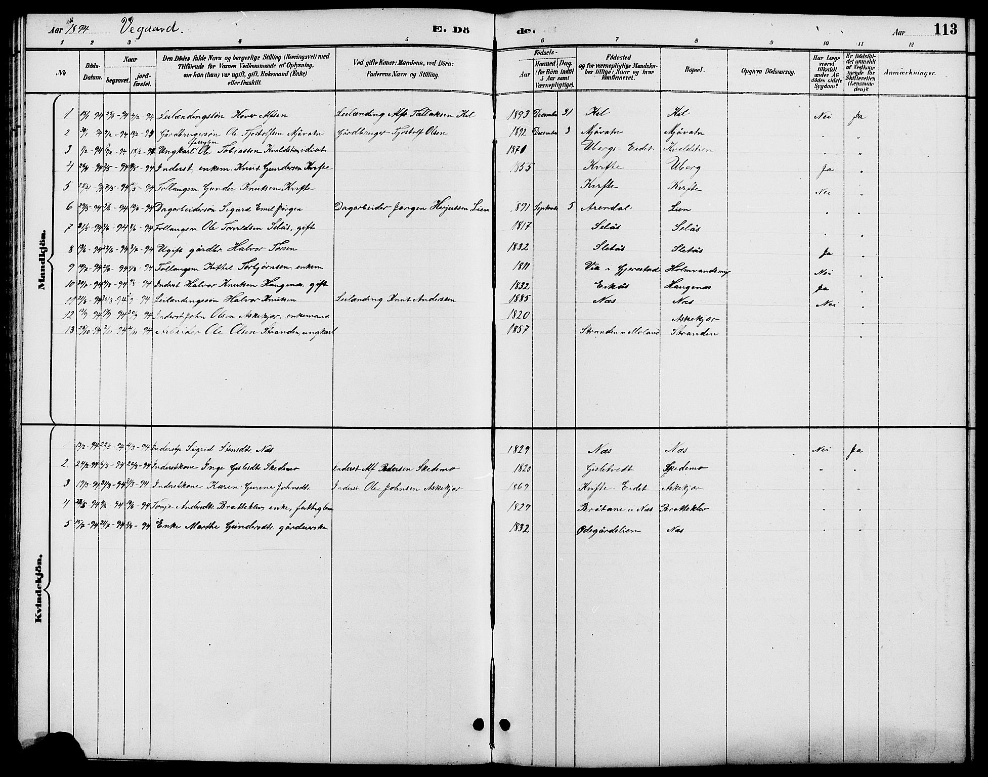 Gjerstad sokneprestkontor, SAK/1111-0014/F/Fb/Fbb/L0004: Klokkerbok nr. B 4, 1890-1910, s. 113